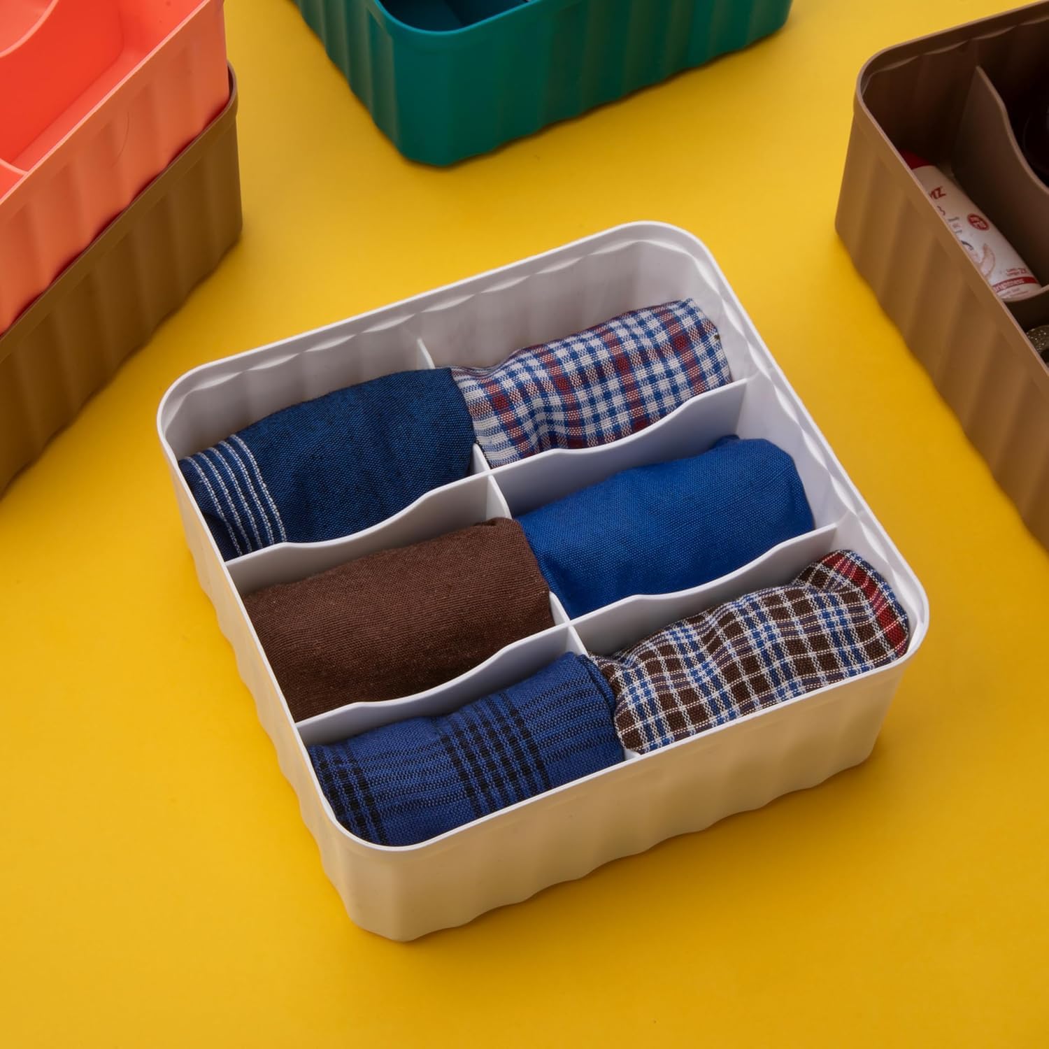 Skdbpm Drawer Organiser Box Set For Socks And Underwear Storage, Wardrobe Clothes Dividers,6 Compartment, Multicolour(Pack Of 1)