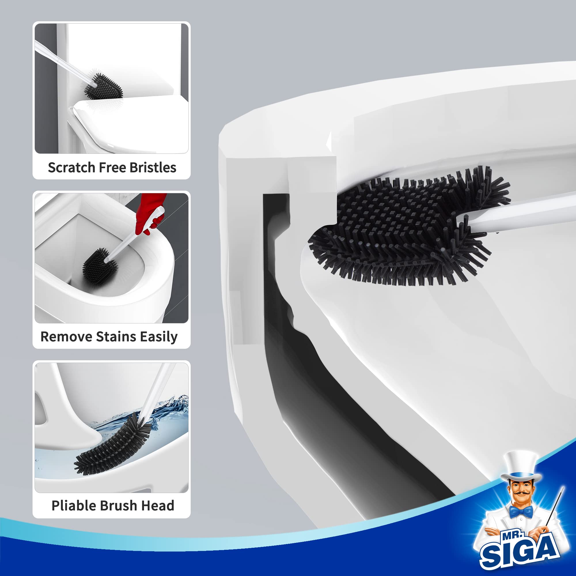 MRSIgA Toilet Bowl Brush and Holder  Durable and Flexible Bristles  Wall Mounted Toilet Brush for Bathroom cleaning  White  1 Pack