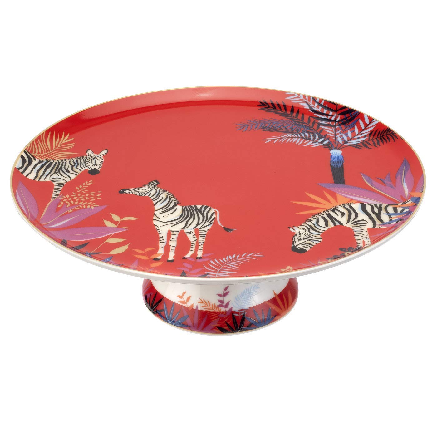 Portmeirion Sara Miller London Tahiti Footed Cake Plate  10.5 Inch Cake Stand with Zebra Motif for Cake  Cupcakes and Desserts  Made from Fine China  Dishwasher and Microwave Safe
