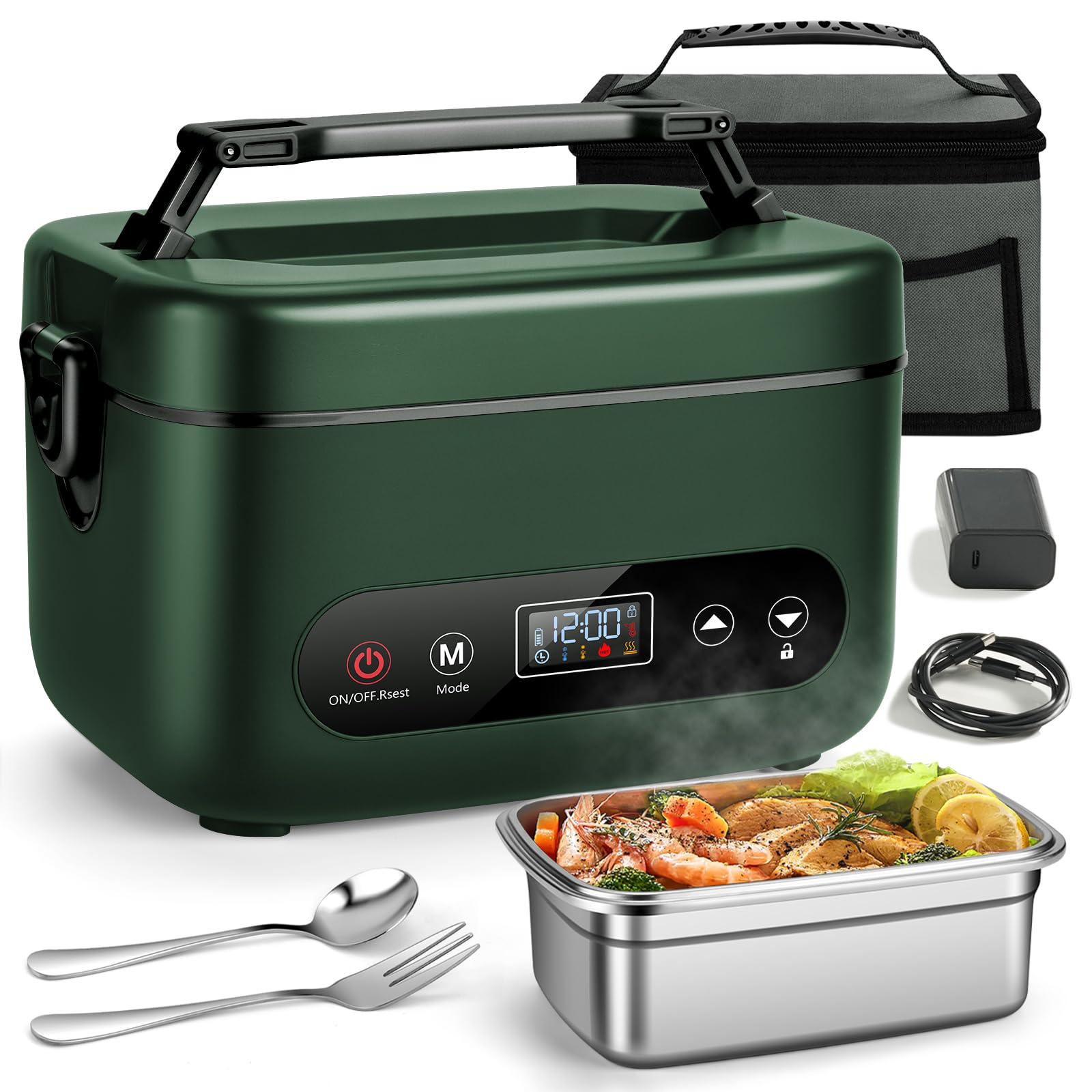 Electric Lunch Box for Men, 1.2L Cordless Heated Lunch Box, 24000mAh Rechargeable Portable Food Warmer with Auto Temperature Con