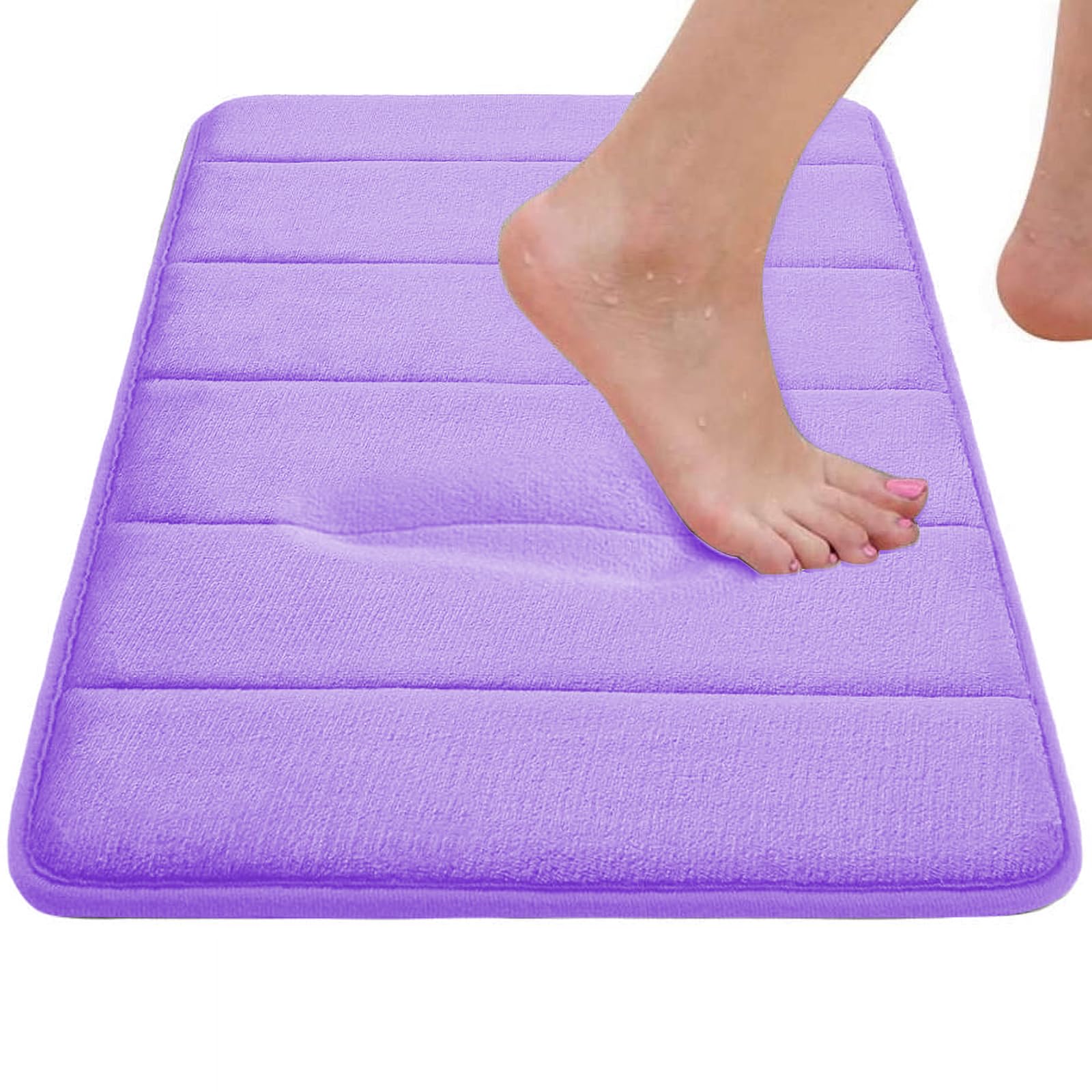 Run Helix Lavender Bathroom Rug Set 3 Pieces Ultra Soft, Striped Non Slip Memory Foam Toilet Mat, Absorbent Plush Shaggy Bath Ma
