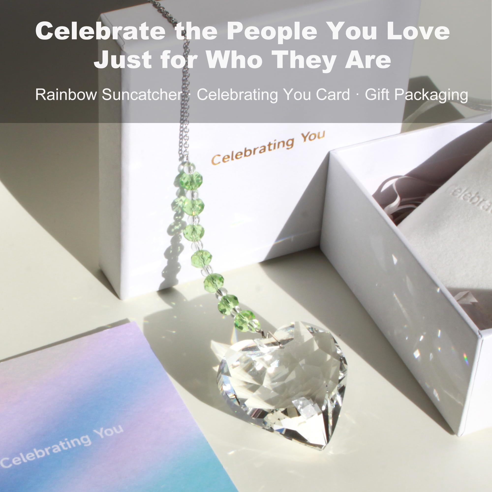 WOOWA Celebrating You Friendship Gifts, BFF, Bestie Gifts. Best Friend Birthday Gifts. Unique 45 mm Crystal Heart Rainbow Maker