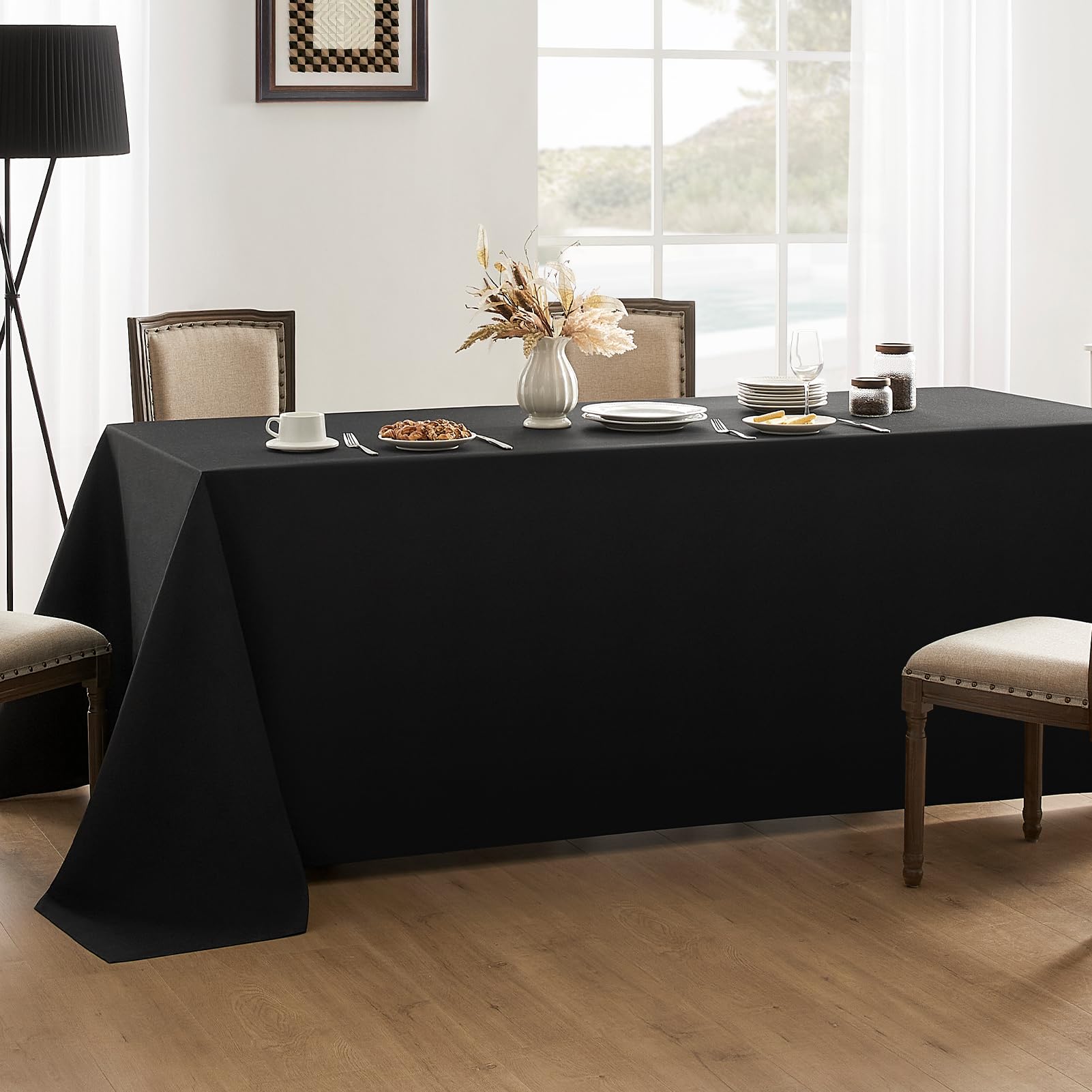 Aocoz Rectangular Tablecloths 90X132 Inch 2 Pack Black Polyester Table Cloths For Dining Table Banquets Buffet Parties And Weddi