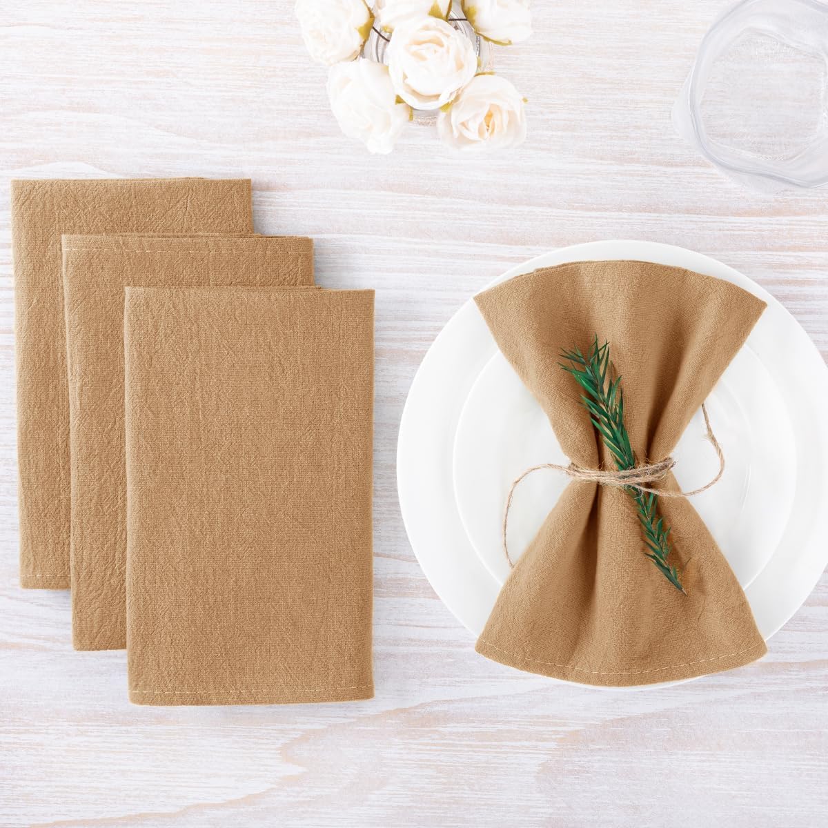 Mlmw Caramel Cloth Napkins Set Of 6 Rustic Cotton Dinner Napkins Cloth Bulk Washable 16''  16'' For Wedding Party Baby Bridal Sh
