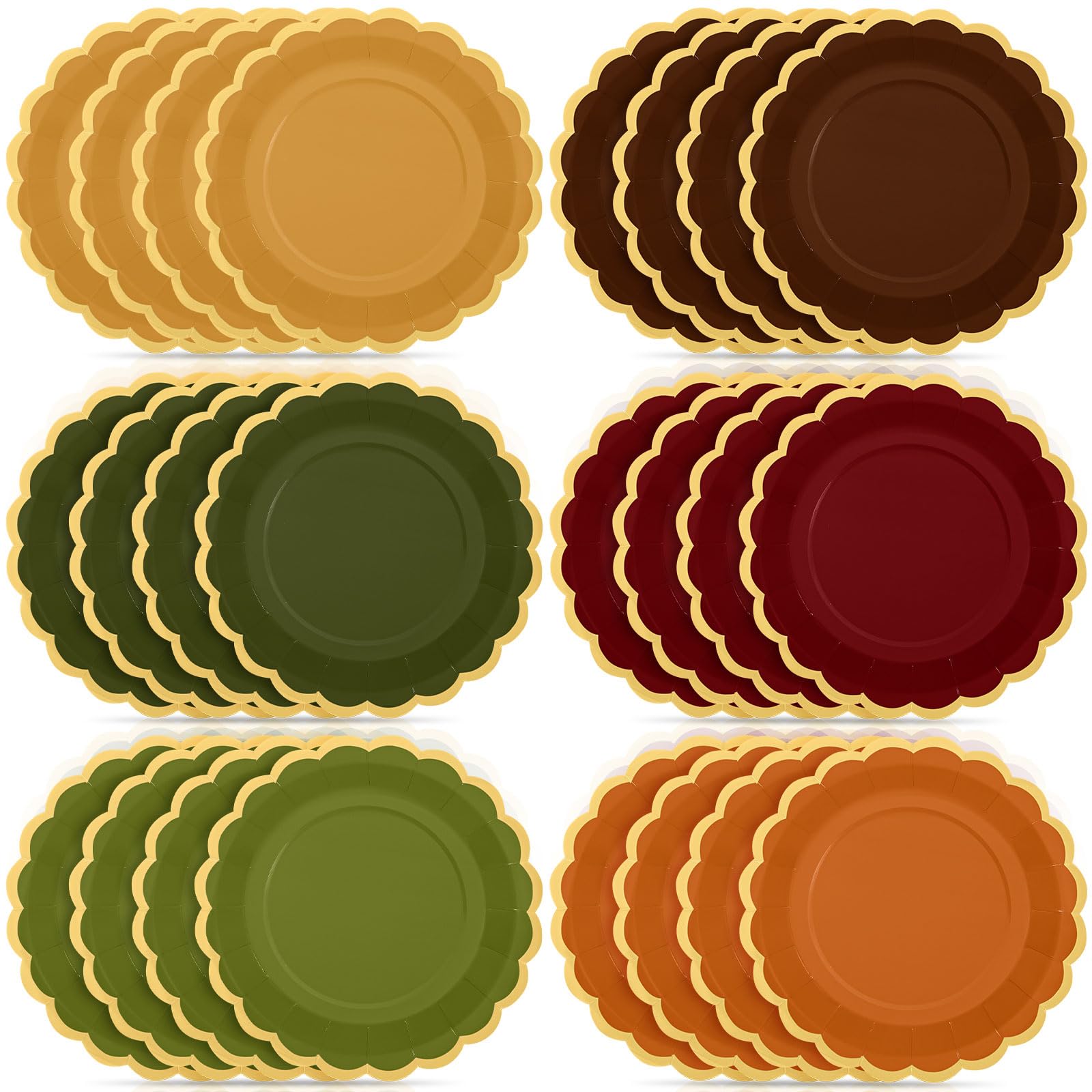 Tiangrid 48 Pcs Fall Paper Plates 9 Inch Gradient Scalloped Paper Plates Disposable Dinner Dessert for Birthday Wedding Bridal P