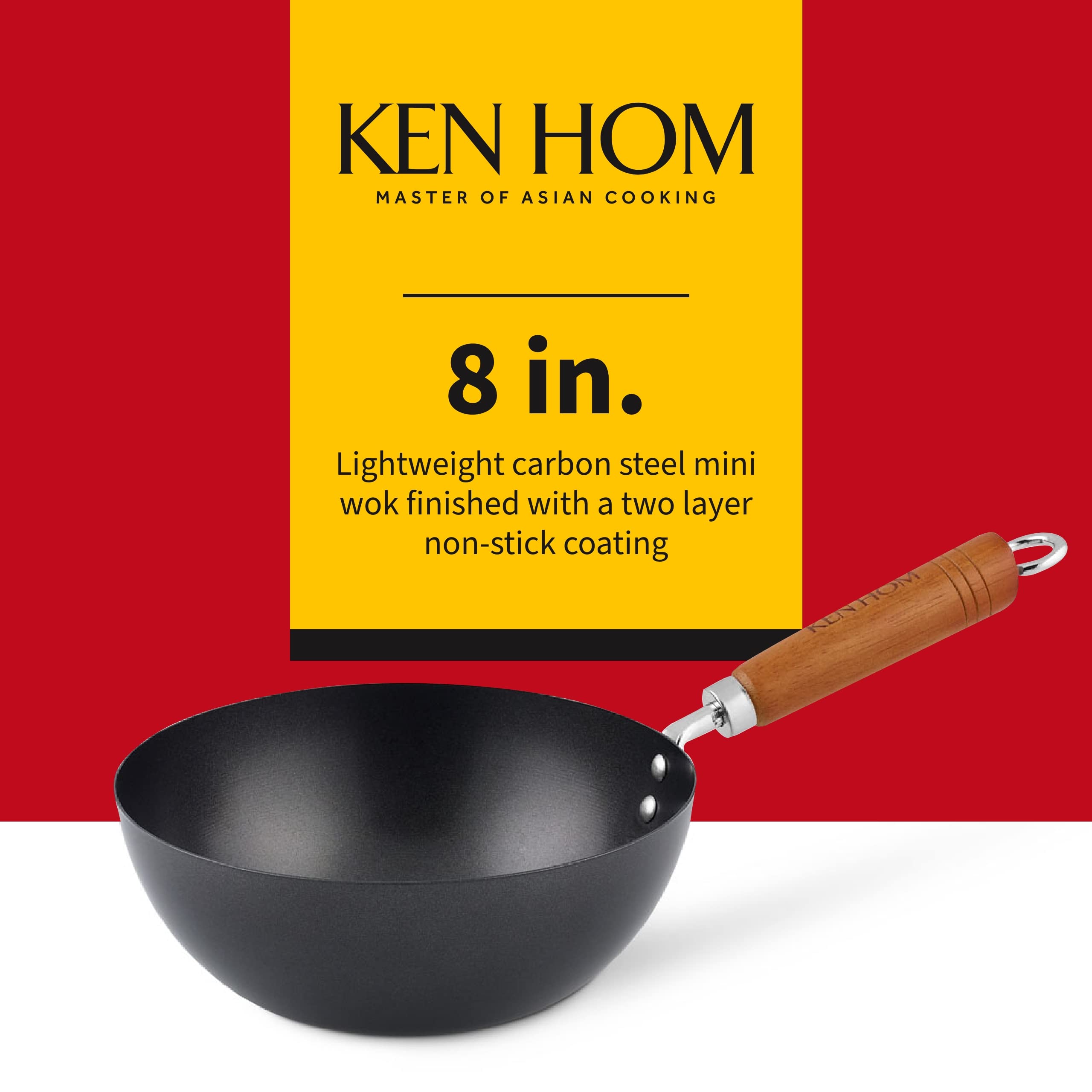 Ken Hom 8" Nonstick Mini Wok, Carbon Steel, Model KH320001U - Ideal for Stir-Frying and Cooking.