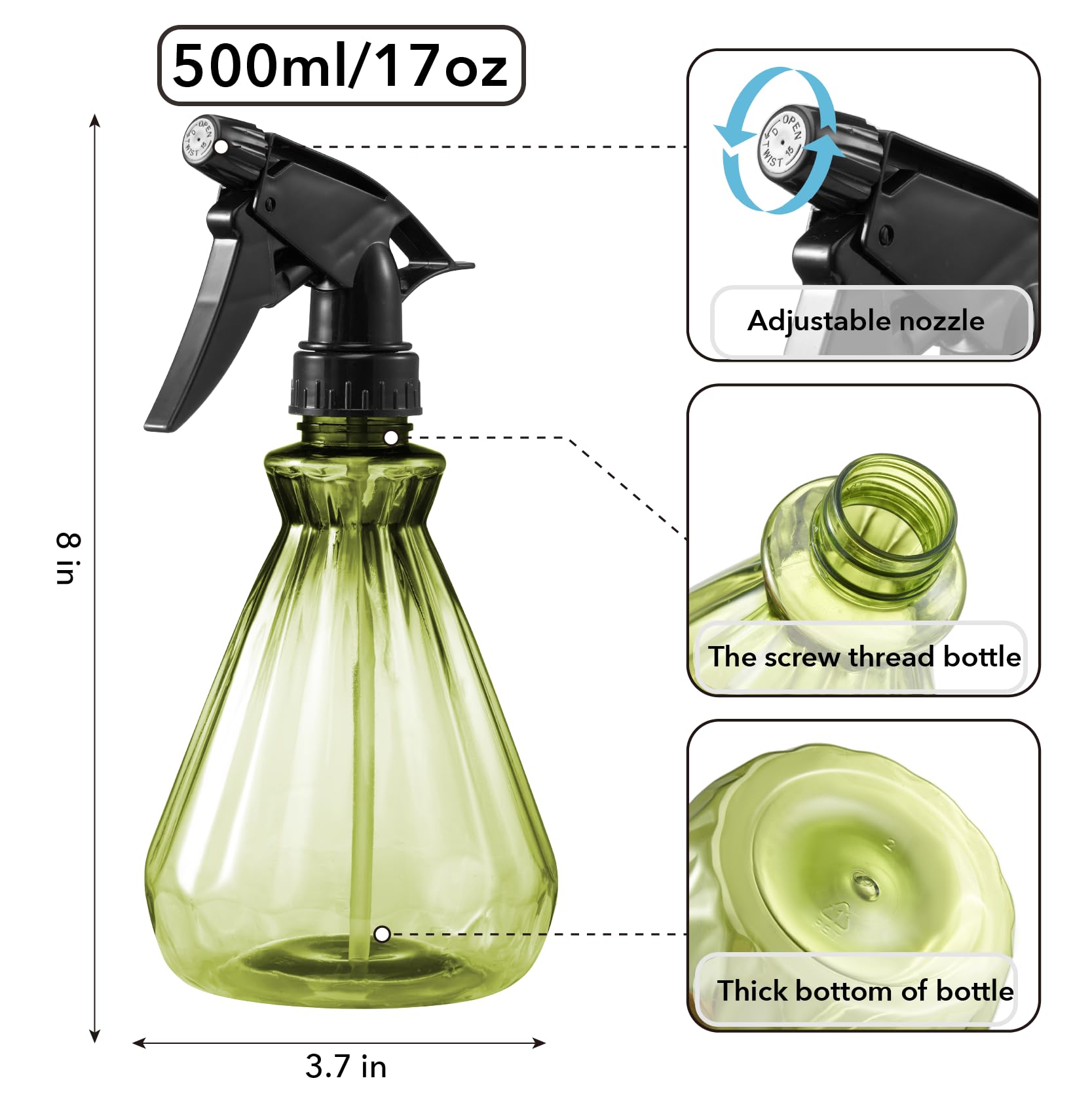Paeyaer Hair Spray Bottles 17 Oz (2 Pack) - Leak Proof, Adjustable Nozzle, Ultra Fine Continuous Water Mister For Hairstyling, C