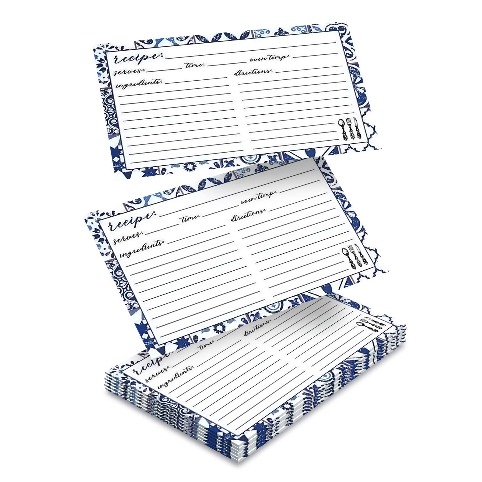 Recipe Cards 4'' X 6'' Double-Sided Premium Thick Card Stock Great Gift For Amateurs Or Experienced Chefs (Pack Of 50) (Blue)