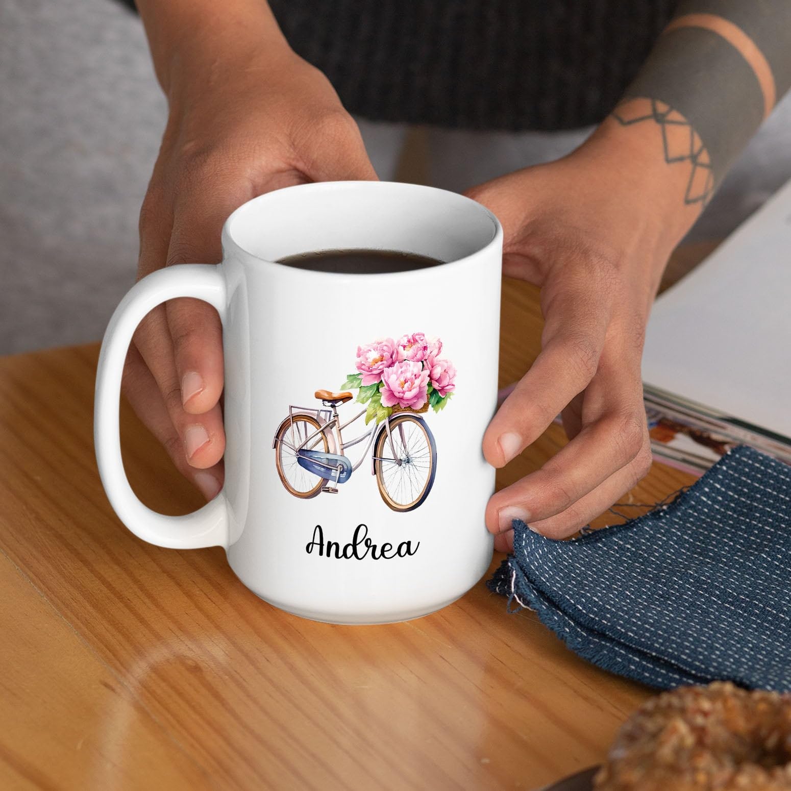 Custom Watercolor Peony Tea Cup, Personalized Peony Coffee Mug Present with Name, Flowers Ceramic Mug, Customized Floral Porcela