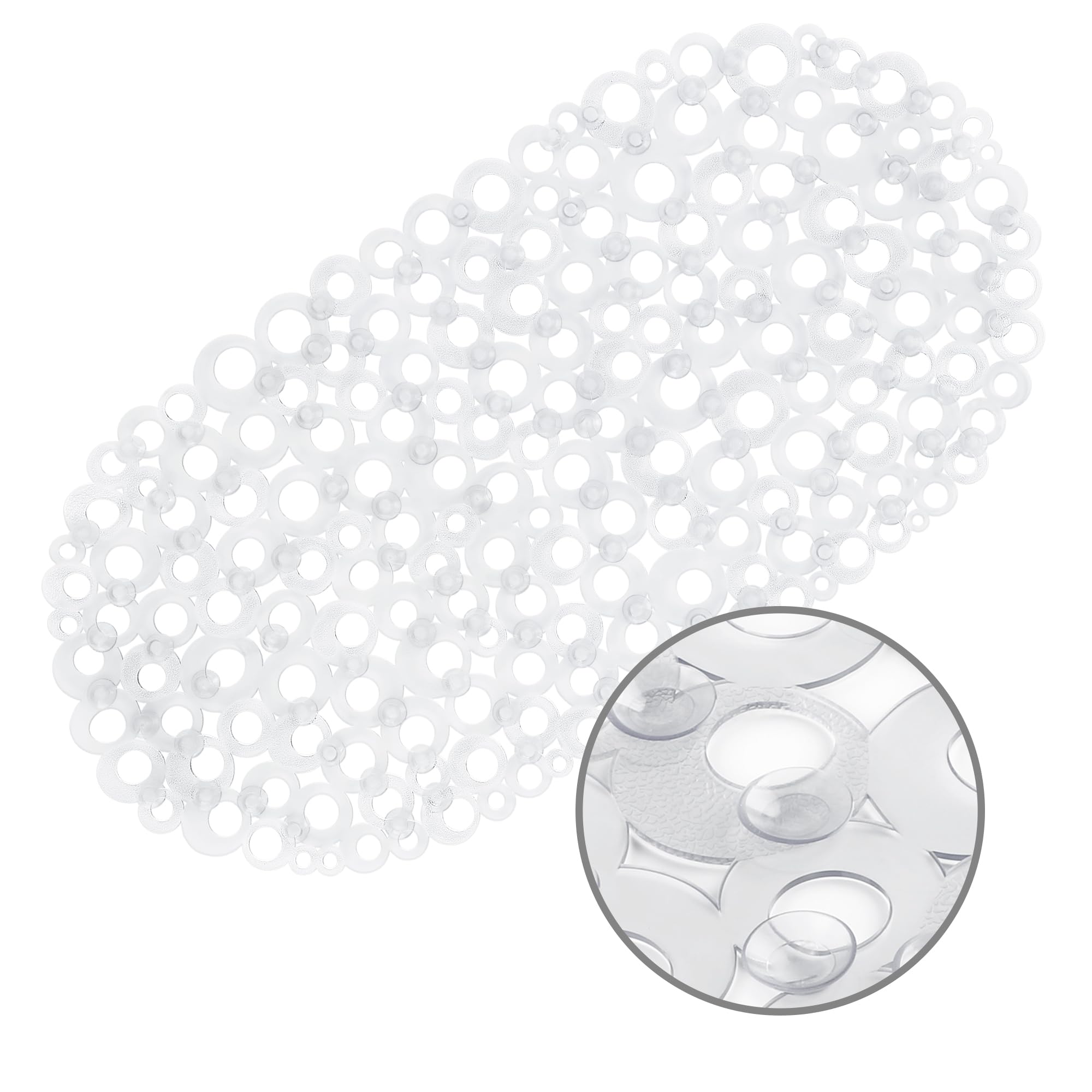 Weltrxe Oval Bathtub Mat Non Slip, Clear Bubbles Bath Mats For Tub, Shower Mat With Drain Holes, Suction Cups, Machine Washable
