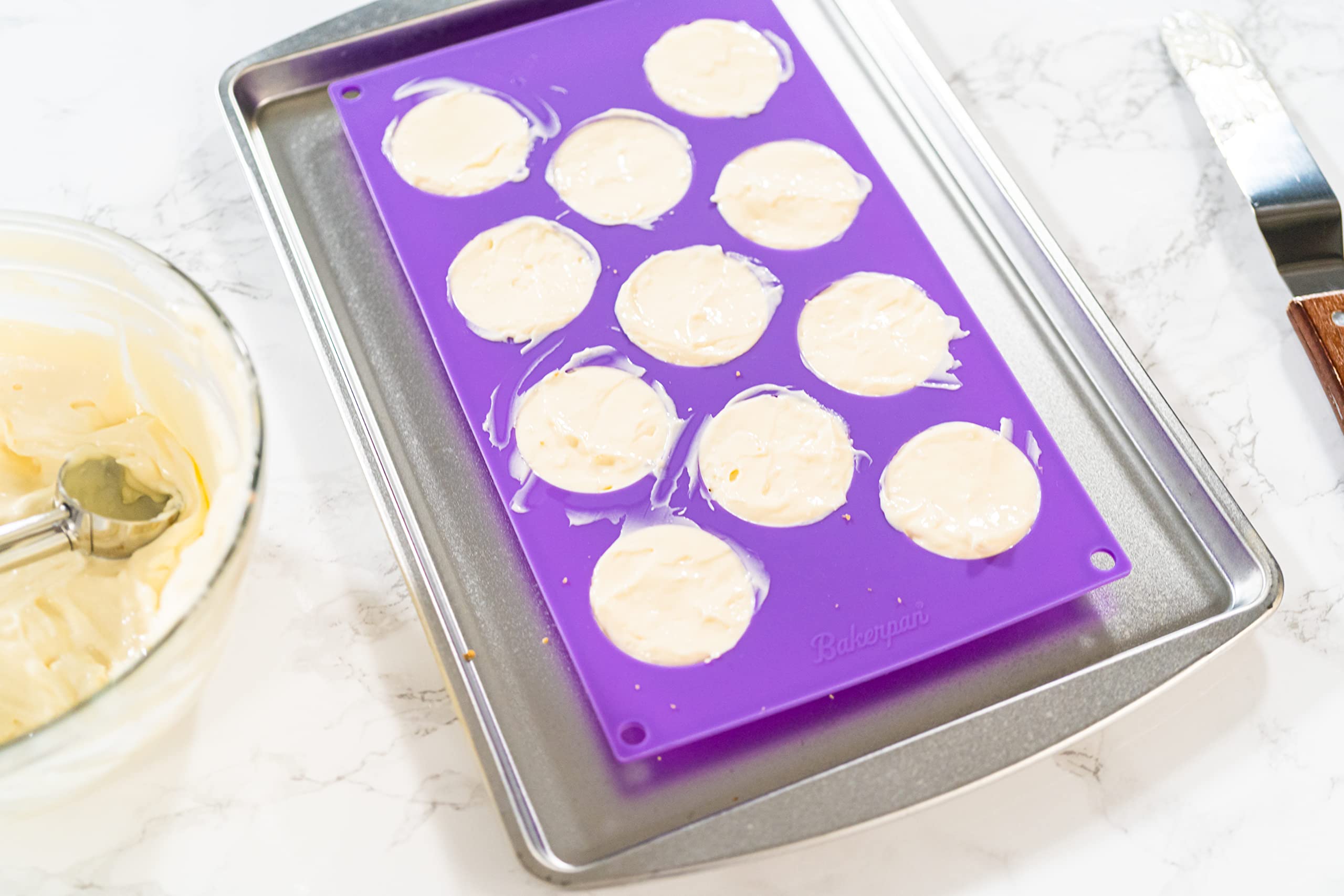 Bakerpan Silicone Mini Muffin Top Pans, Small Round Silicone Molds, Tart Pans, Cookie Pans, Candy Mold, Chocolate Molds - Set Of