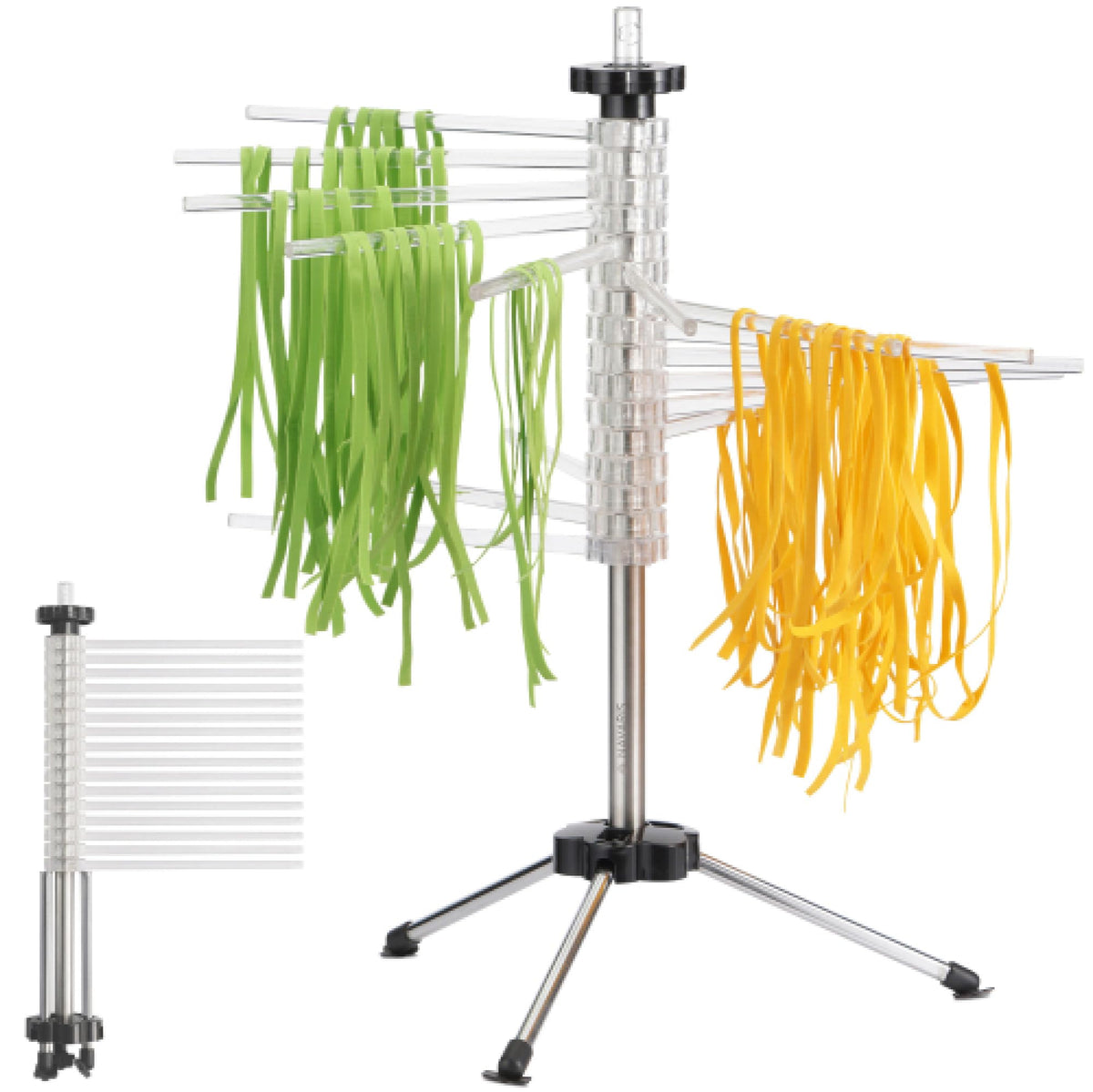 Navaris Collapsible Pasta Drying Rack - Tall Compact Spaghetti Noodle Stand With 16 Plastic Rods - Fresh Pasta Making Accessorie