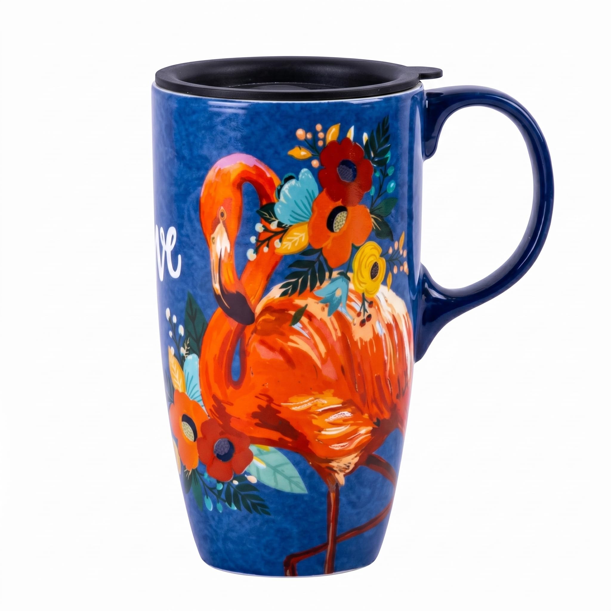 TZSSP 17oz Ceramic Coffee Mug with Lid, Flamingo Ceramic Travel Mug