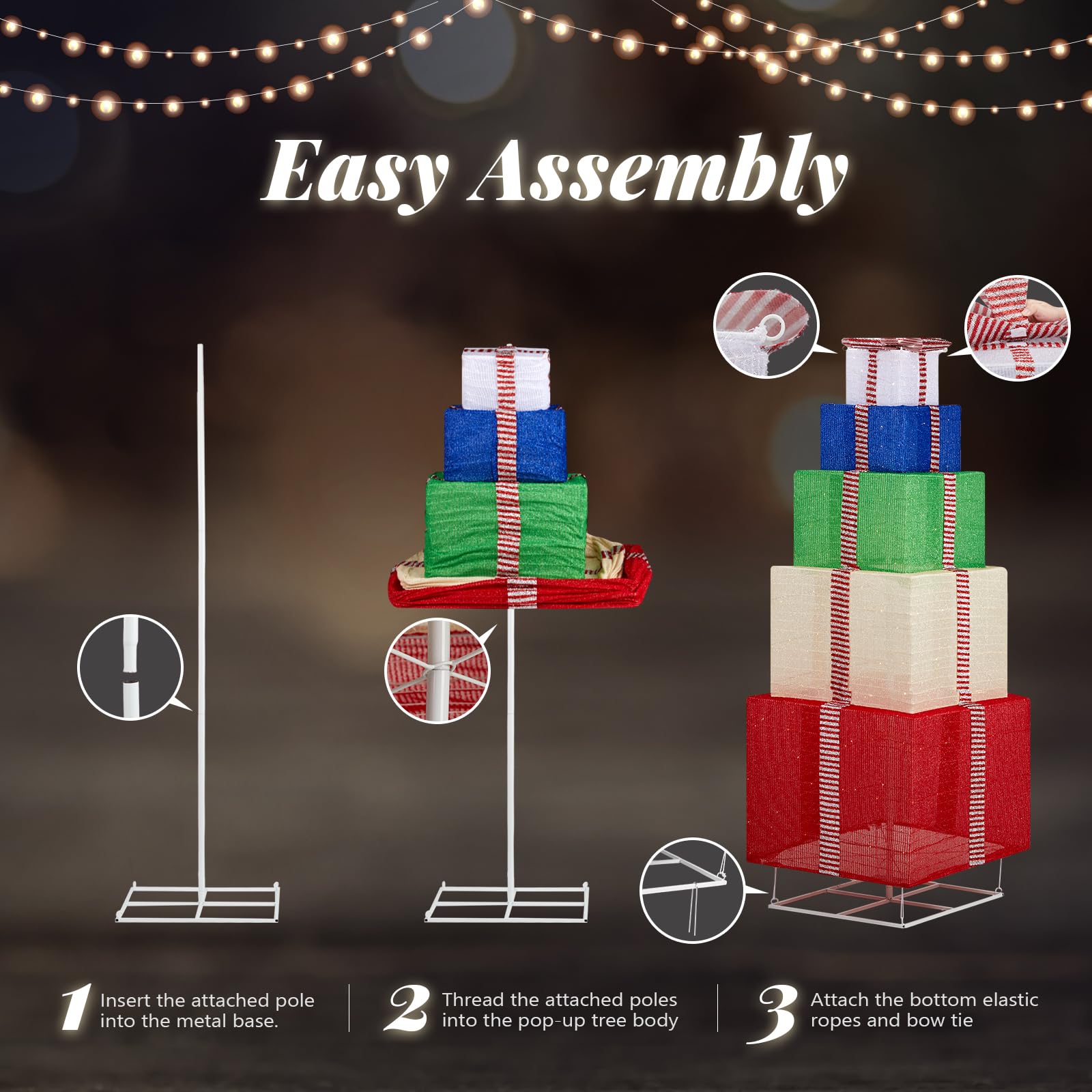 6FT Lighted Gift Boxes Tower, Outdoor Christmas Decorations with 200 White LED Lights, Pre-lit Stacked Light Up Present Boxes Or