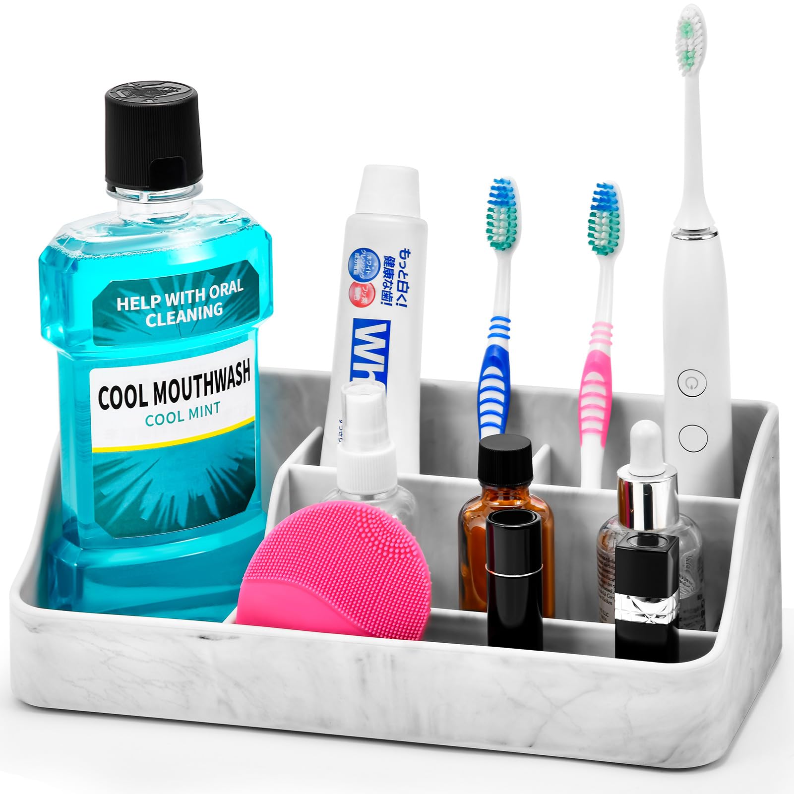 Vitviti Toothbrush Holder For Bathroom, Bathroom Organizer Countertop, Bathroom Accessories With 5 Compartment Storage For Tooth