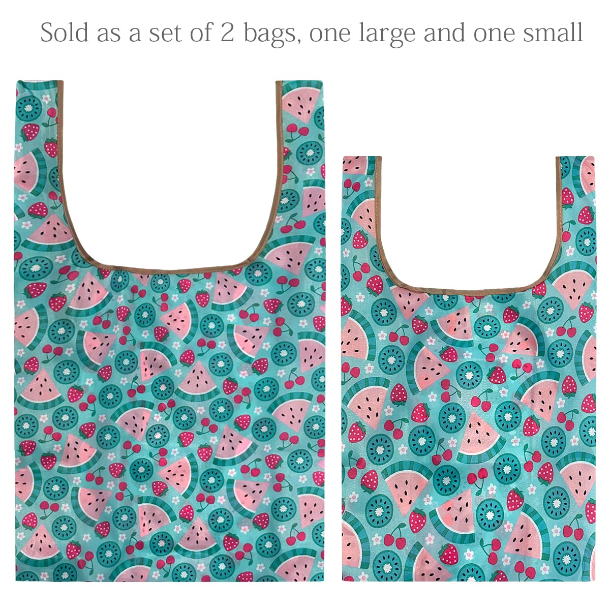 Wrapables Jolibag Collection Reusable Shopping Bag (Set Of 2), Kiwi & Watermelon