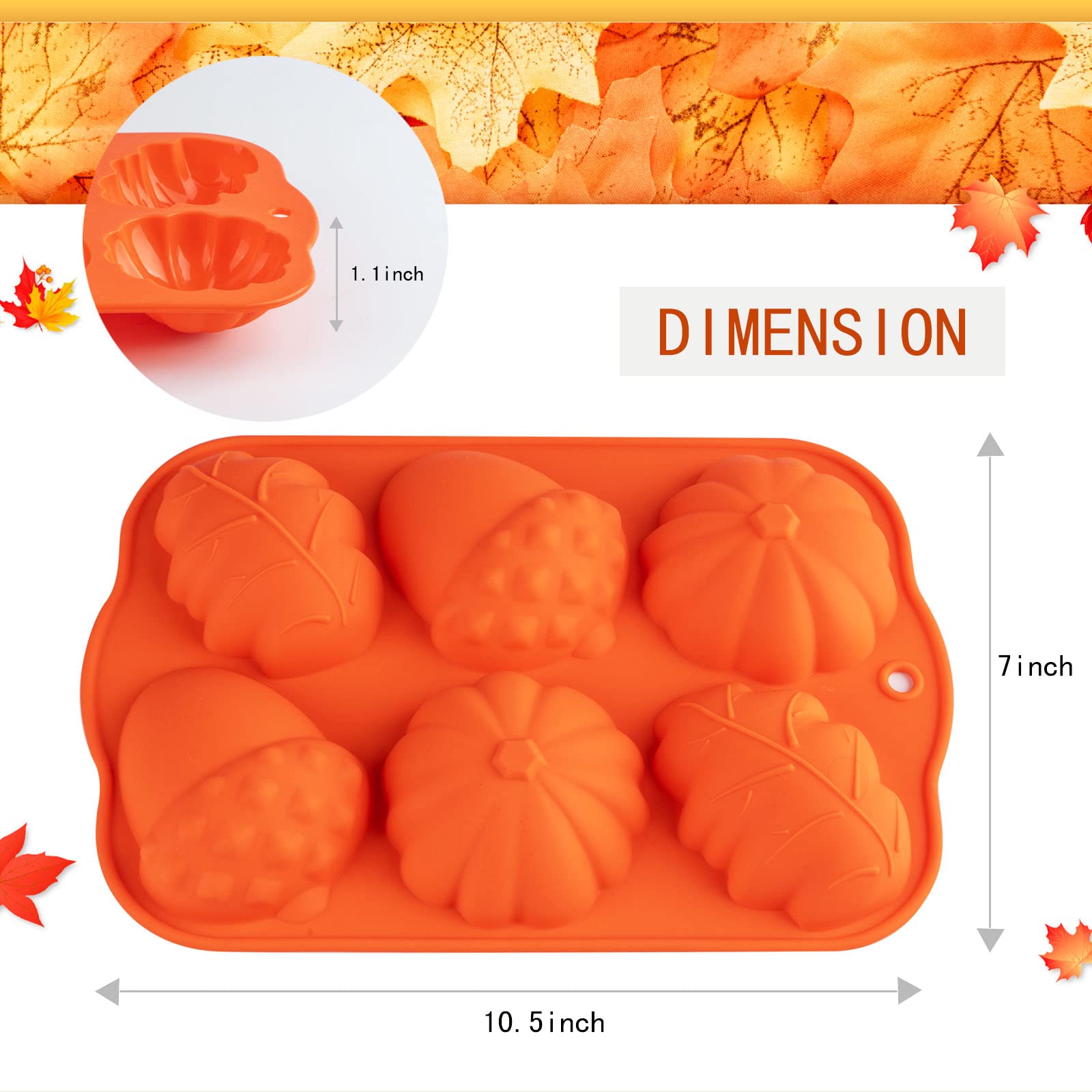Fall Baking Molds Silicone Pumpkin Mold, 2 Pack Leaves Mold Fall Muffin Cakelet Pan Thanksgiving Cake Mold For Cupcake Chocolate