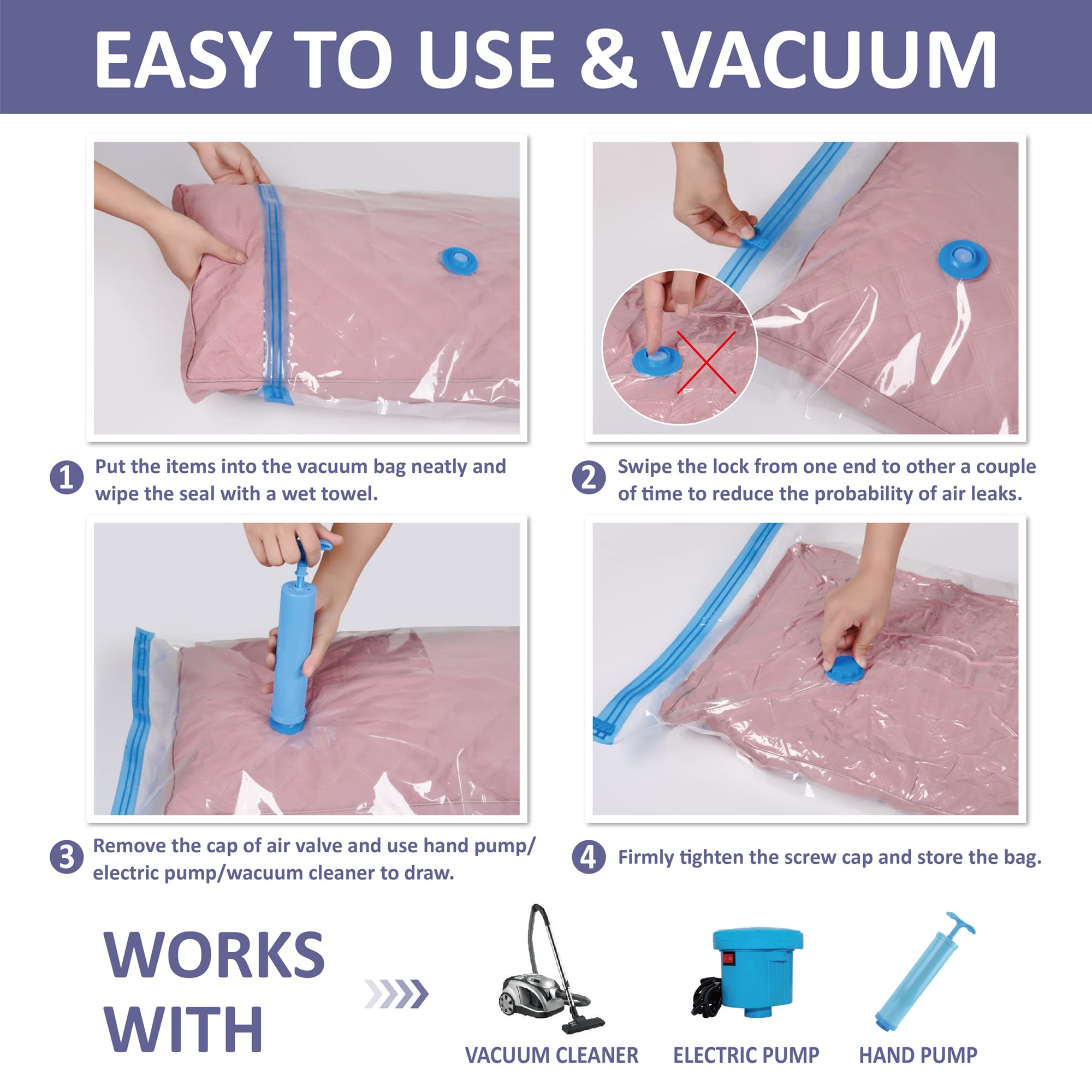 18 Space Saver Vacuum Storage Bags  Vacuum Sealed Storage Bags (4 Jumbo/4 Large/4 Medium/6 Small) with Hand Pump  Vacuum Seal Bags for Clothing  Comforters  Pillows  Towel  Blanket Storage  Bedding