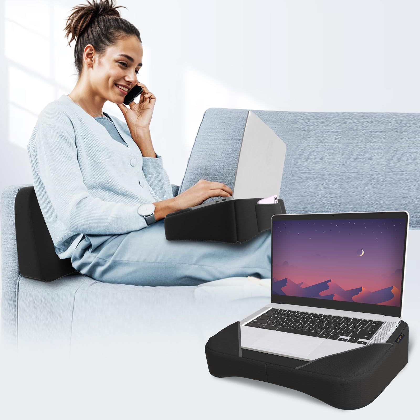 Orista Lite Lap Desk Pillow | 2 Years Warranty | Soft & Comfortable | Ideal For Laptop Reading & Gaming | Built-In Storage Pocke