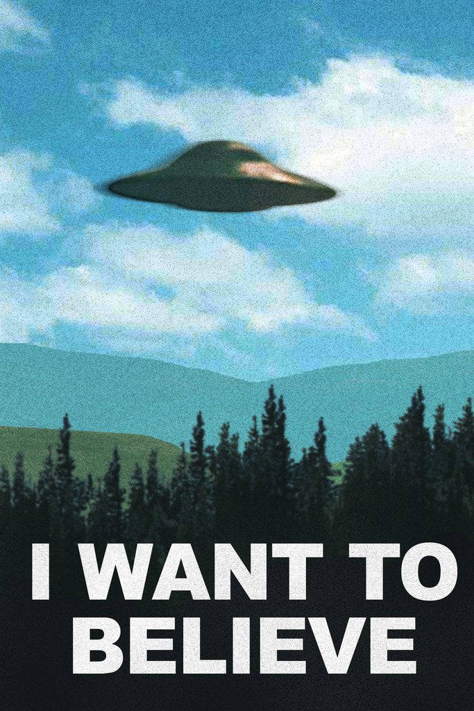 I Want To Believe Tv Show Ufo Flying In Sky Scifi Poster Vivid Color Blue Sky Aliens Tv Show Scary Horror Cool Wall Art Print Po