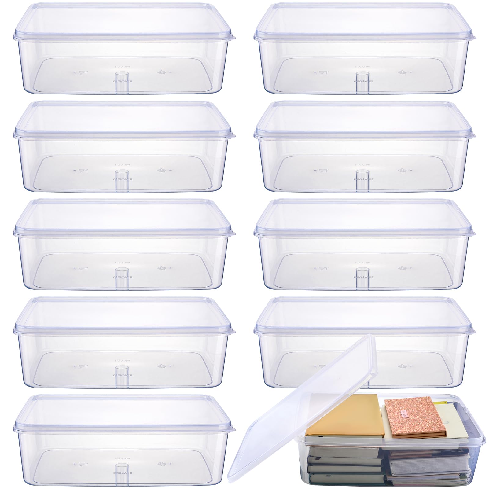 Suzile 10 Pcs Plastic Tub with Lids 14.17 x 9.45 x 4.33 Inch Commercial Tote Box Deep Restaurant Containers with Lids Fish Food 