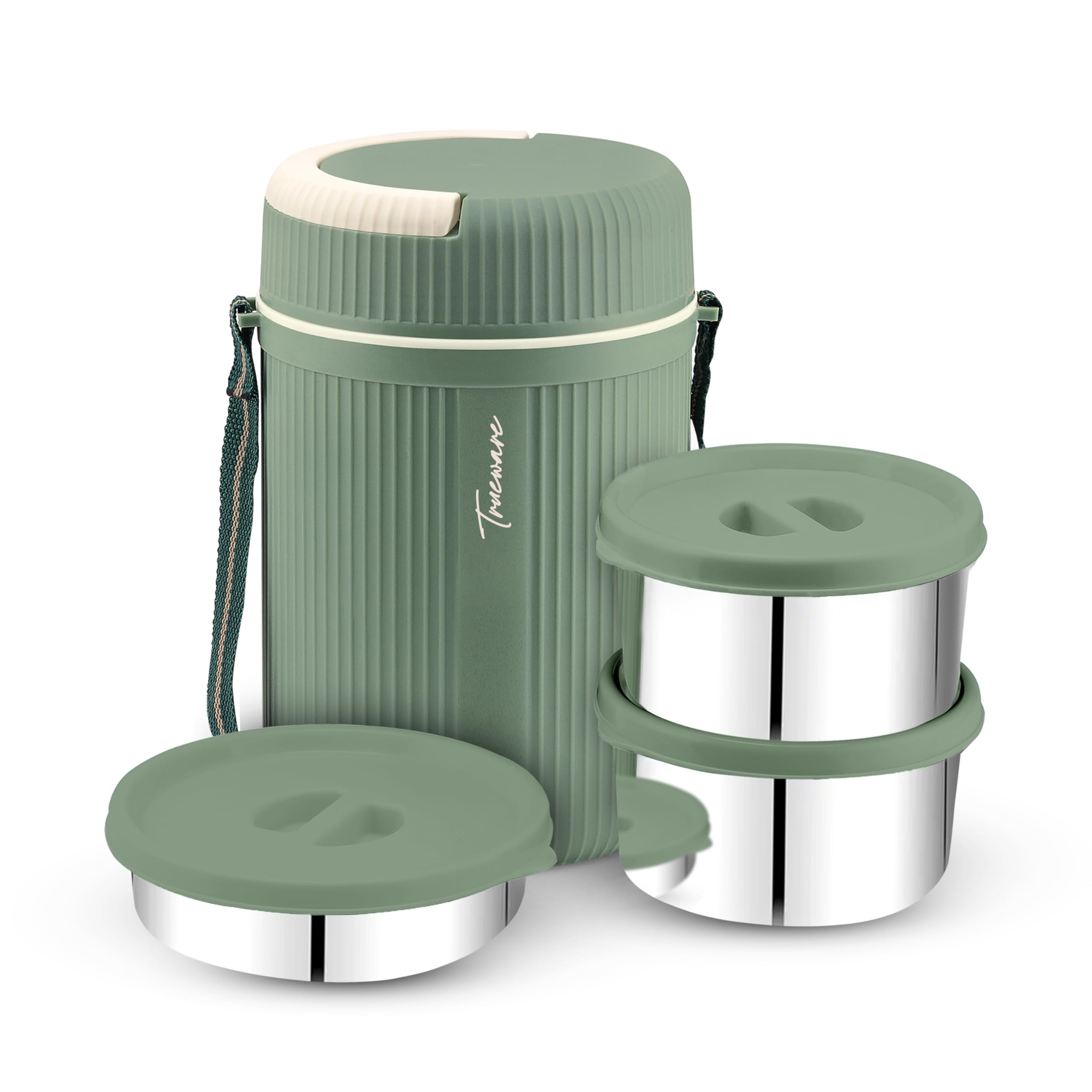 Trueware Plastic Grub 2 Double Wall Insulated Hot Lunch Box With 2 Ss Container 300 Ml Each & 1 Ss Container 200Ml | Bpa Free | 
