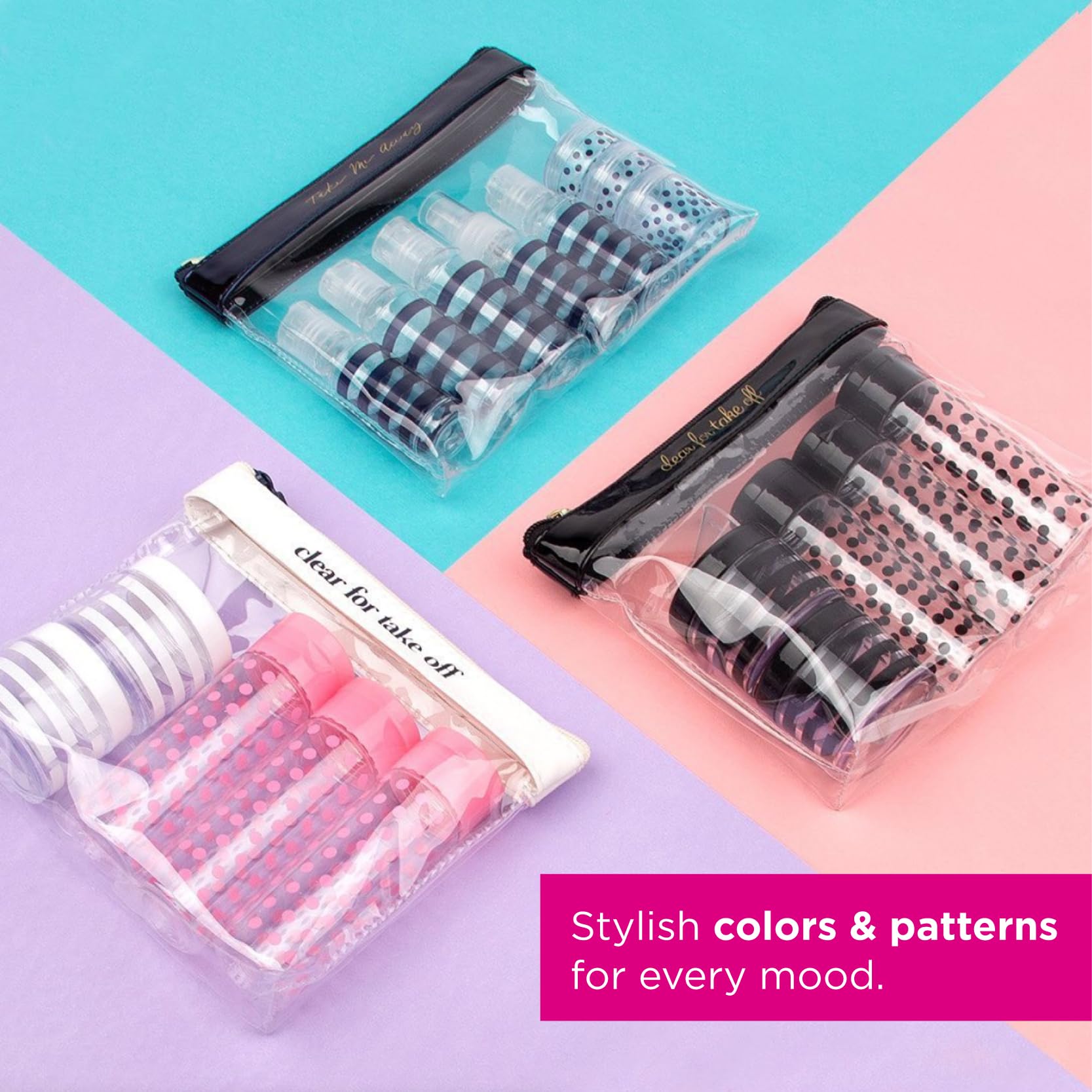 Miamica Women'S Toiletry Kit, Black & Pink, 12-Piece