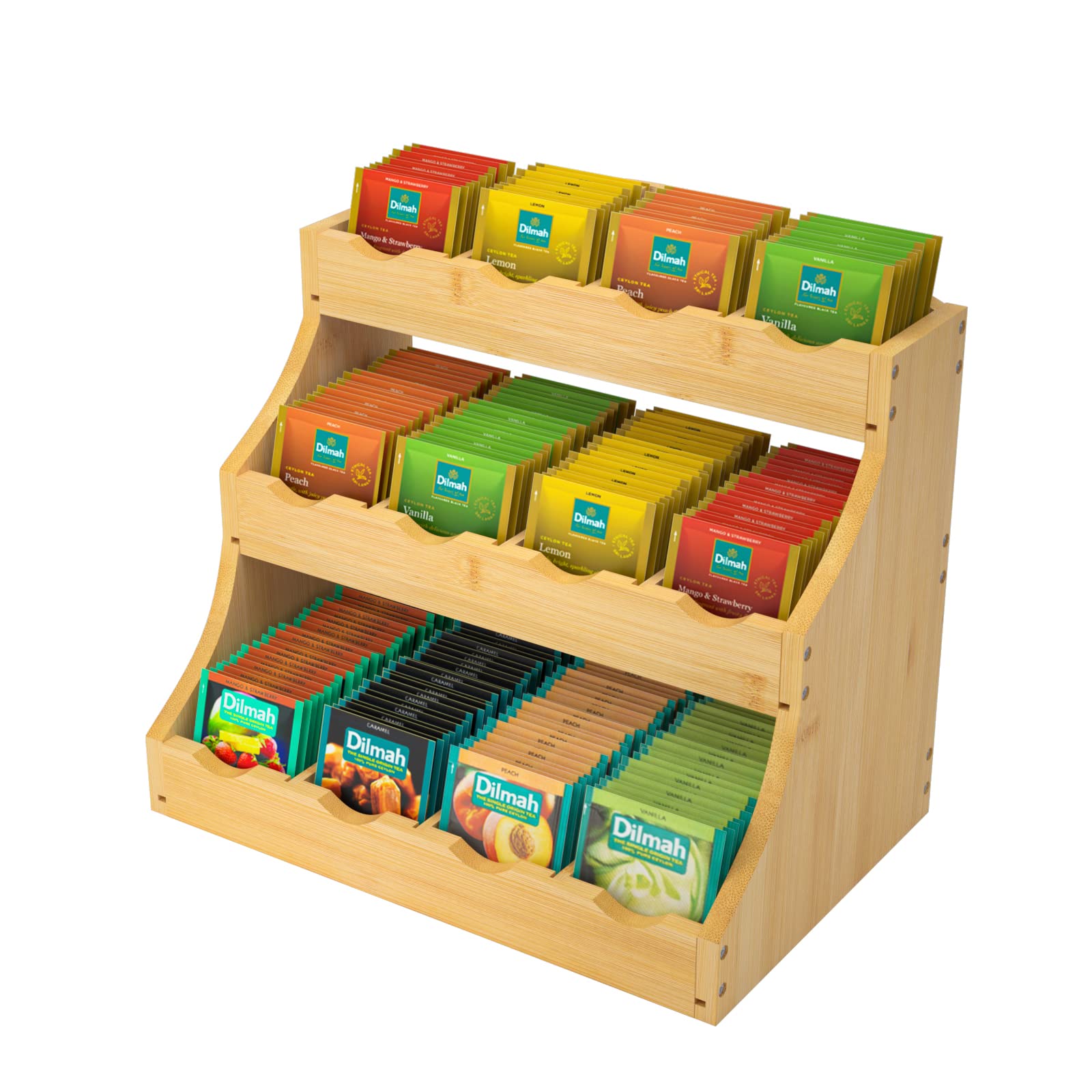 Calm Cozy Bamboo Tea Bag Organizer, 3 Tier Vertical Tea Organizer, Tea Holder For Kitchen Island, Coffee Shop Or Office, Tea Sto