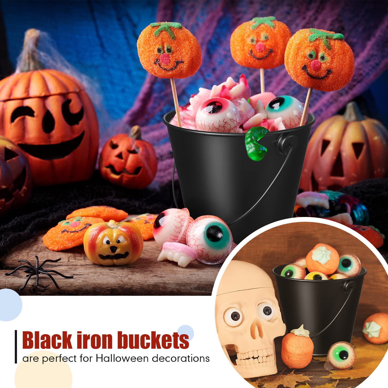 24 Packs Metal Buckets With Handle 4.1 X 4.7 Inch Small Iron Pail, Black Bucket Bulk Small Bucket Mini Toy Container Flower Pot