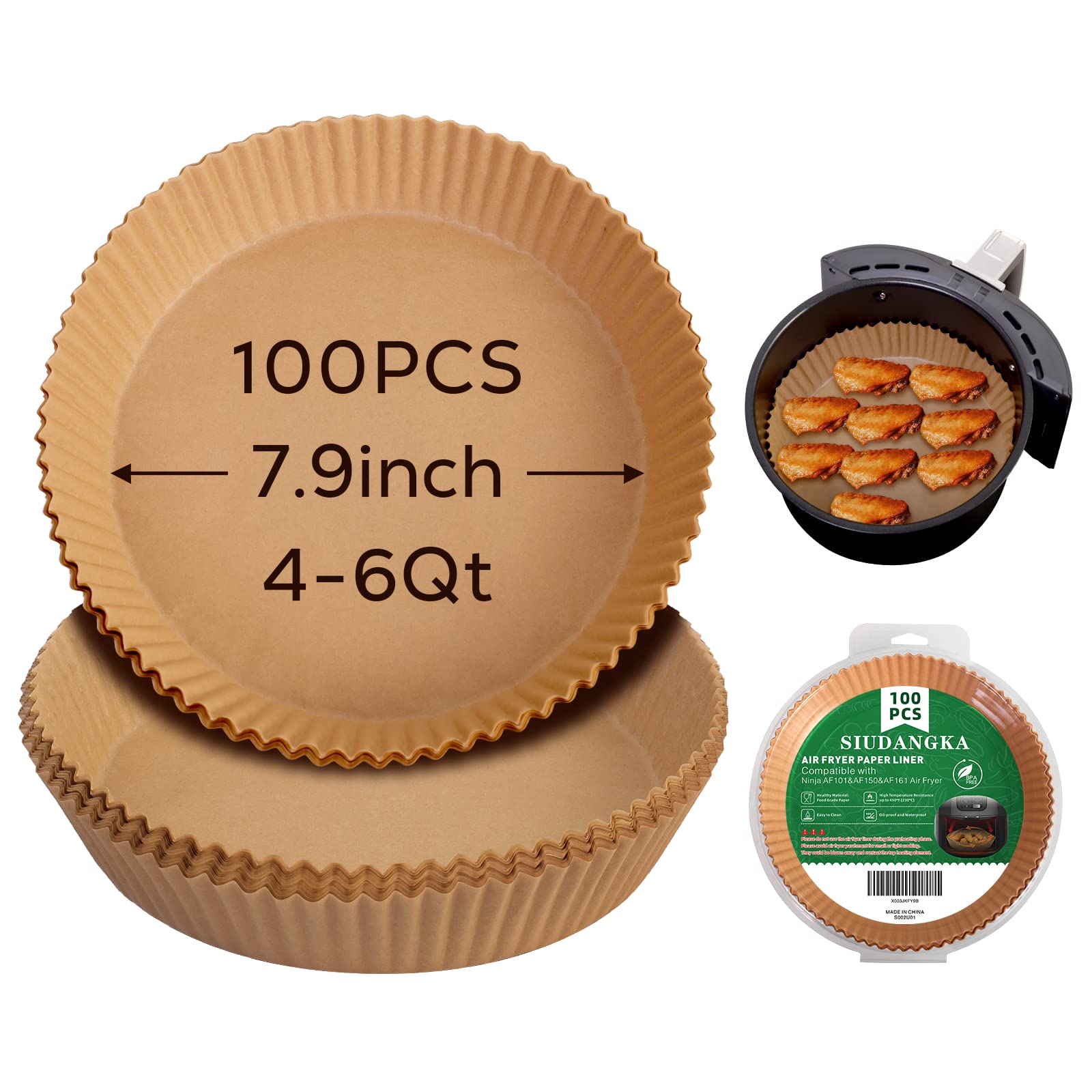 Siudangka Air Fryer Liners For Ninja Air Fryer, 100 Pcs Air Fryer Disposable Paper Liner Air Fryer Accessories For Ninja Af101 A