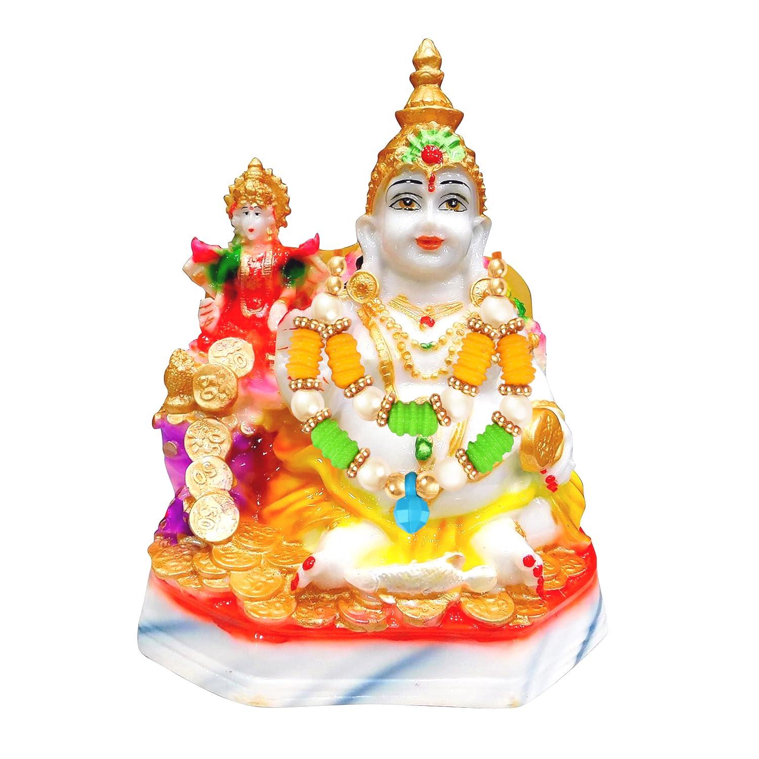 Kitlyn 4 Poly Resin Kuber Murti- Statue For Home Decor & Gifting| Laxmi-Ganesh Silver Coin |God Kuber Idol | Murti| Statue | Sho