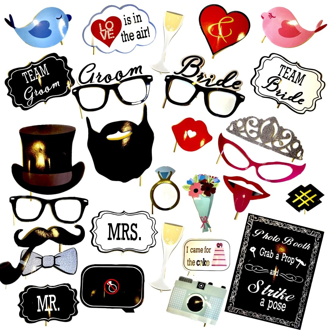 WANNA PARTY Bride to Be Props 30 PCs/Wedding Photobooth Props/Team Bride Photo Props/Team Groom Photo Props for Wedding Celebrat