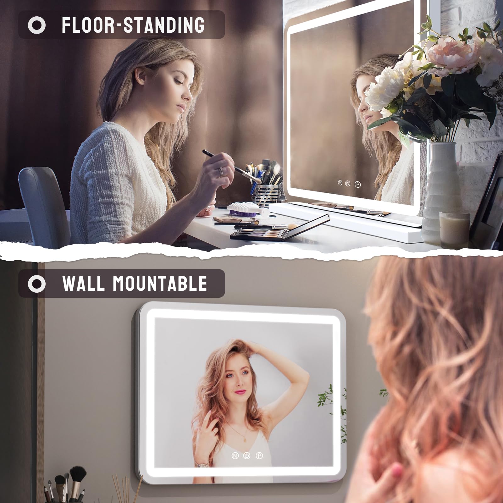 Zl Zeling Vanity Mirror With Lights, 23 Inch Large Makeup Mirror With Led Lights, Smart Touch Dimmable 3-Color Light, Memory Fun