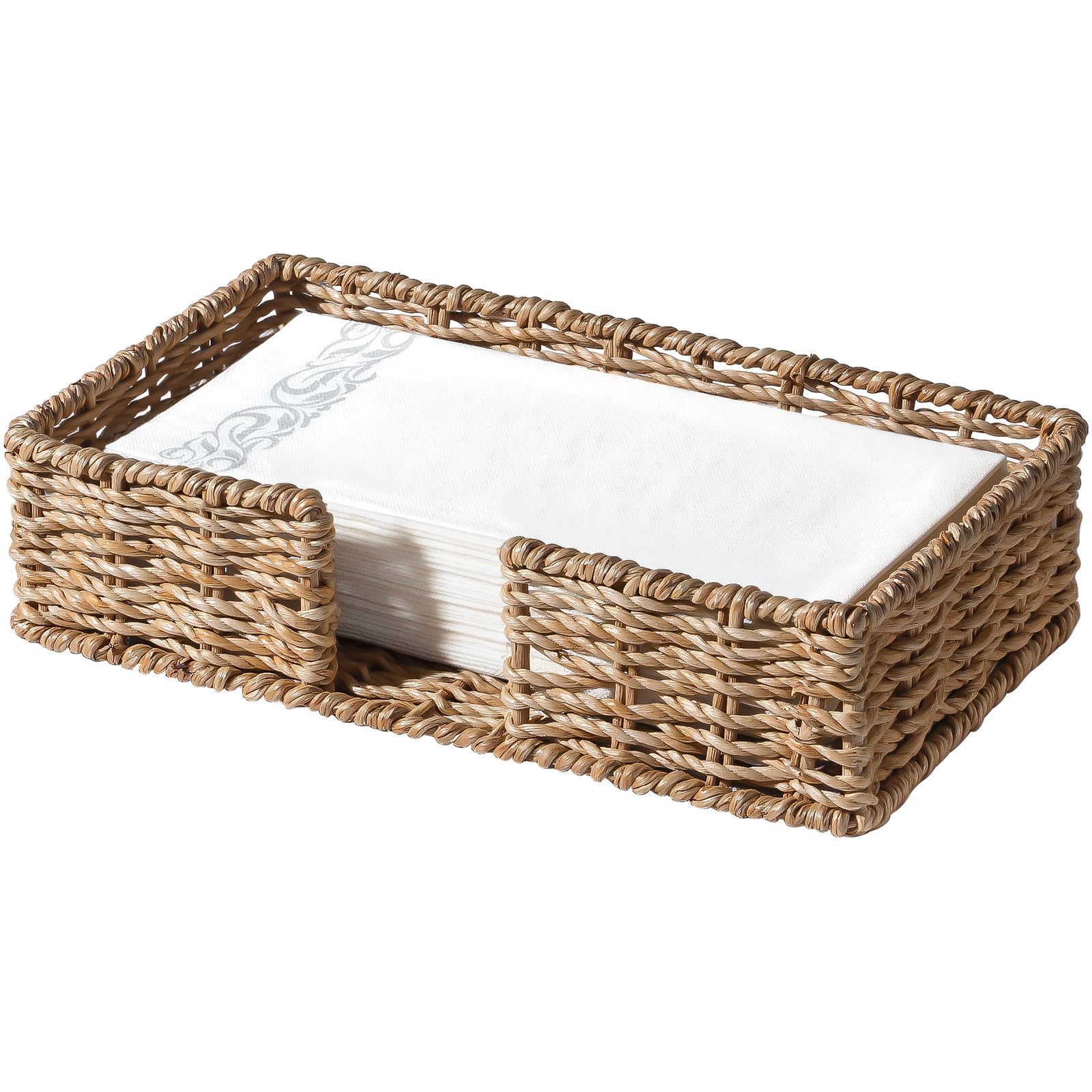 Kordory Seagrass Disposable Guest Towel Holder Tray for Bathroom, Wicker Counter Rectangular Bathroom Napkin Holder for Ktichen,
