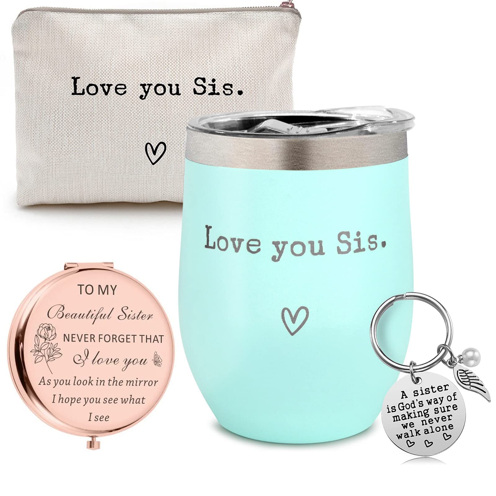 Show-Ya Sister Gift Cup - Mint, Pink, Silver - Stainless Steel Tumbler - 12 Oz - Insulated - Engraved - Reusable - Birthday, Chr
