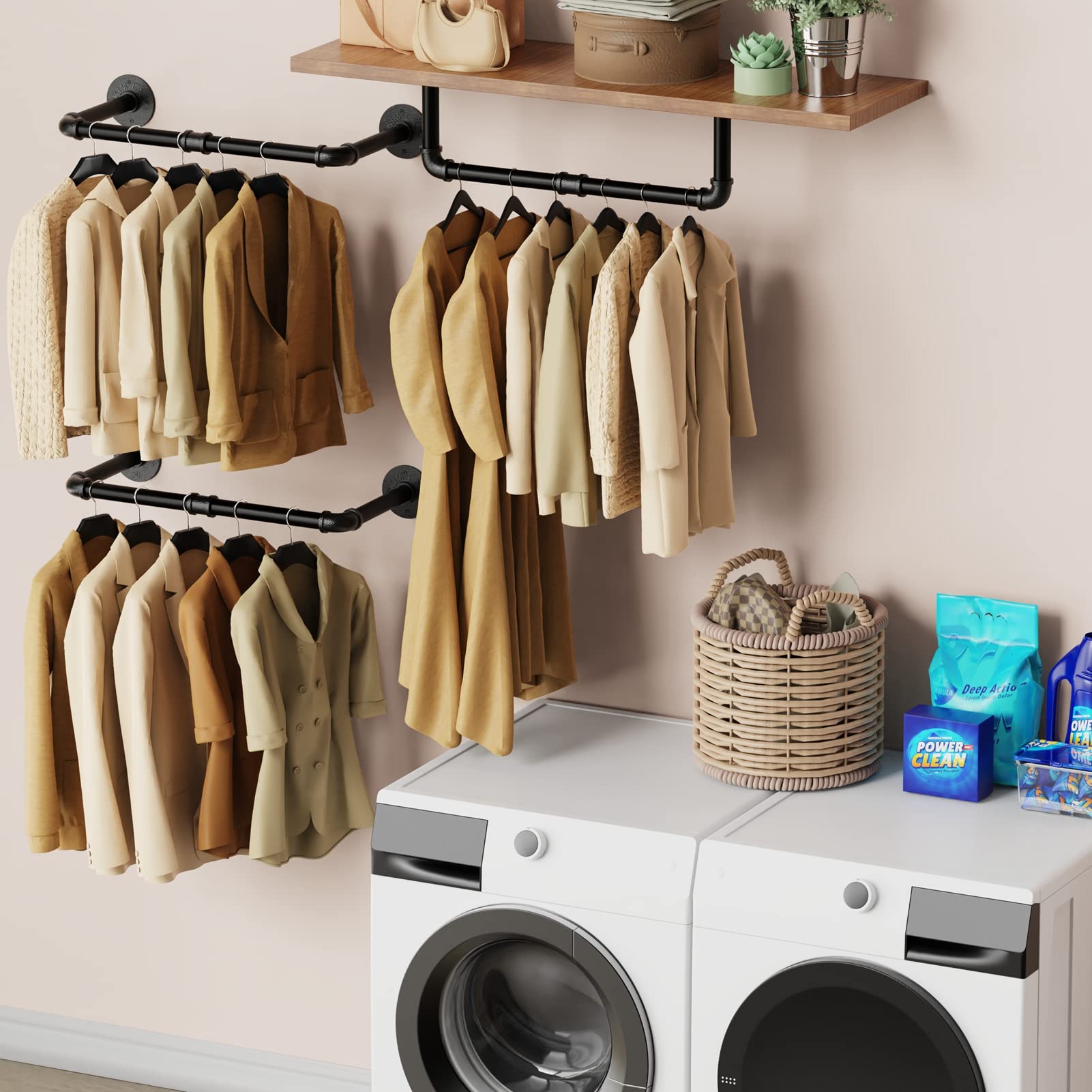 Ulspeed Wall Mounted Clothes Rack, 31.5In Industrial Pipe Wall Mount Clothing Rack, Space Saver Hanging Pipe Clothes Rack, Heavy
