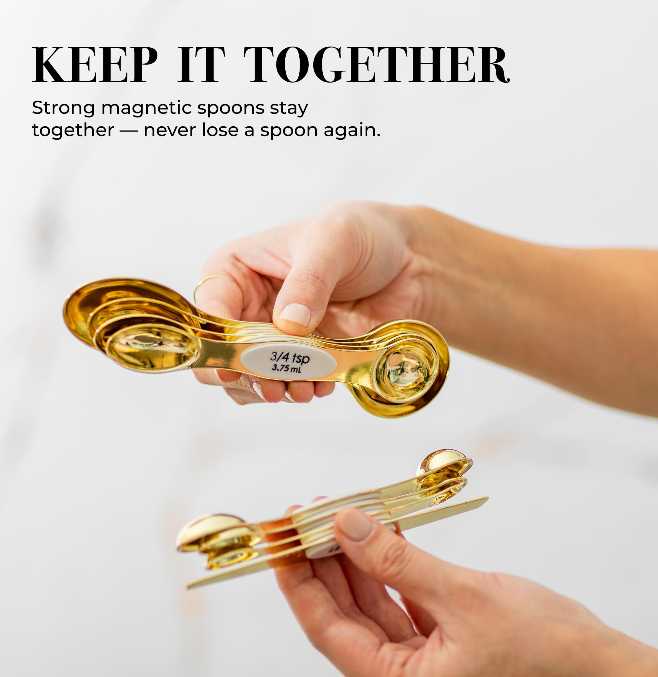 White & Gold Measuring Spoons Set, Stainless Steel Measuring Spoons -Magnetic Measuring Spoons Set- Metal Measuring Spoons- Cute