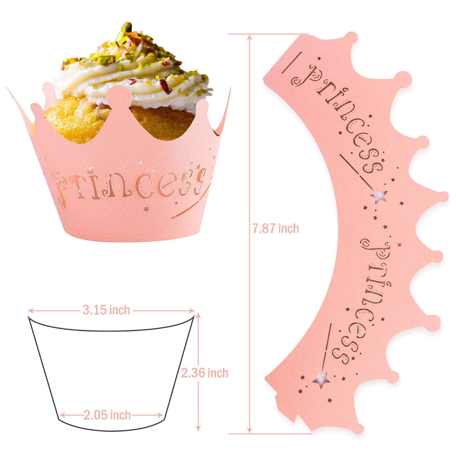 Rutich 36Pcs Pink Princess Crown Cupcake Wrappers Cases Wedding Christening Baby Girl Shower Party Cake Decoration.