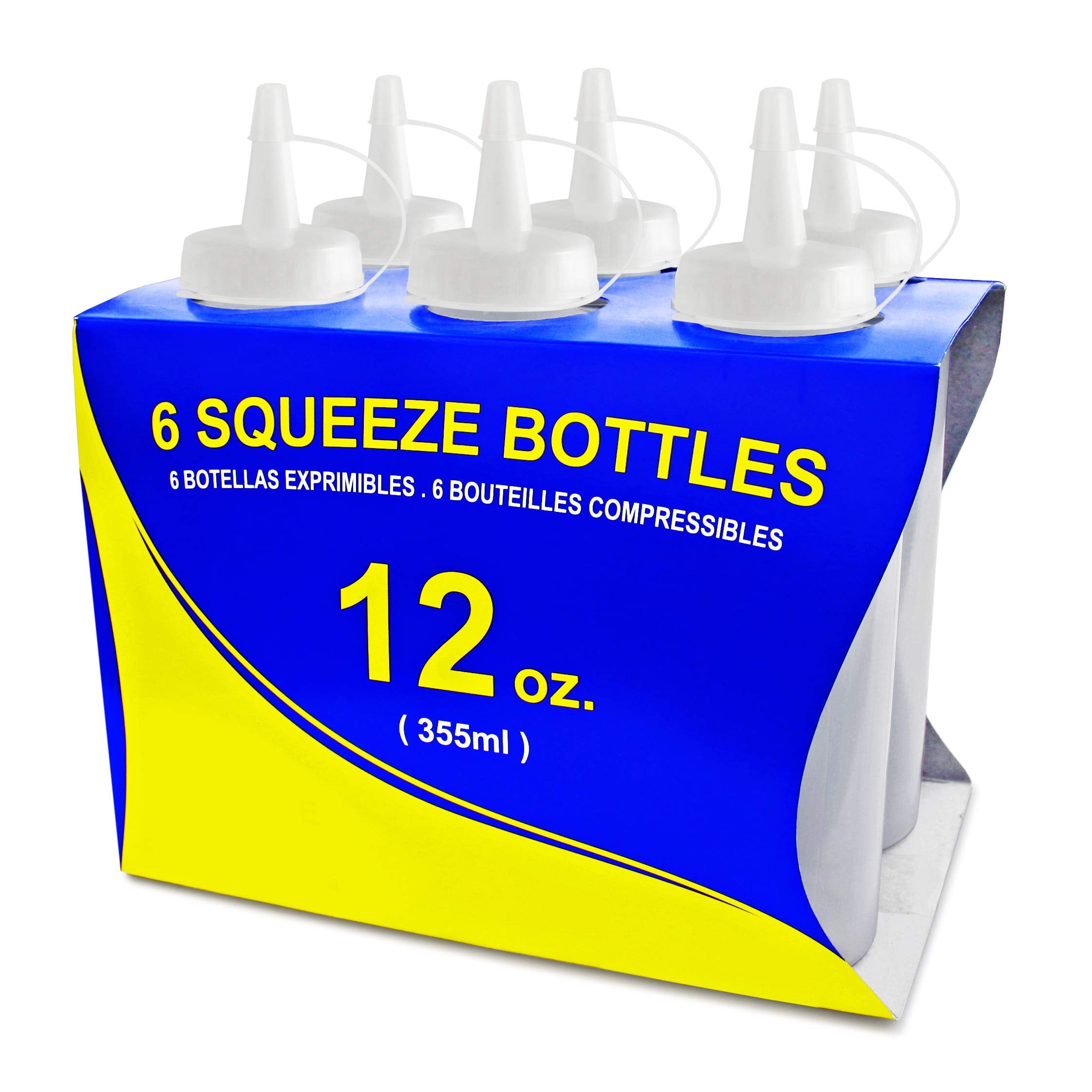 New Star Foodservice 26146 Squeeze Bottles, Plastic, 12 Oz, Clear, Pack Of 6