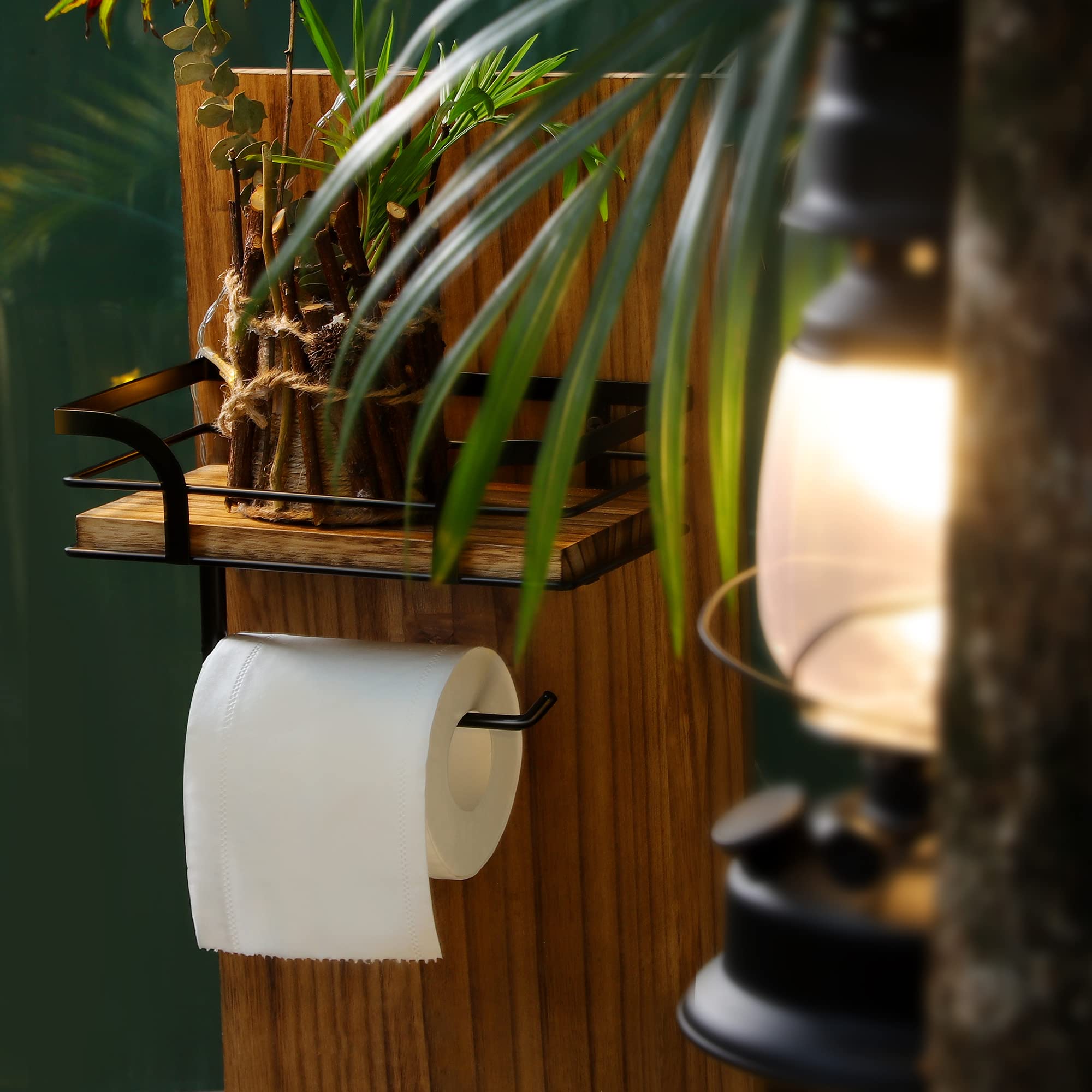 Aidili Rustic Farmhouse Toilet Paper Holder With Shelf - Farmhouse Bathroom Rustic Country Decor - Rustic Bathroom Accessories W