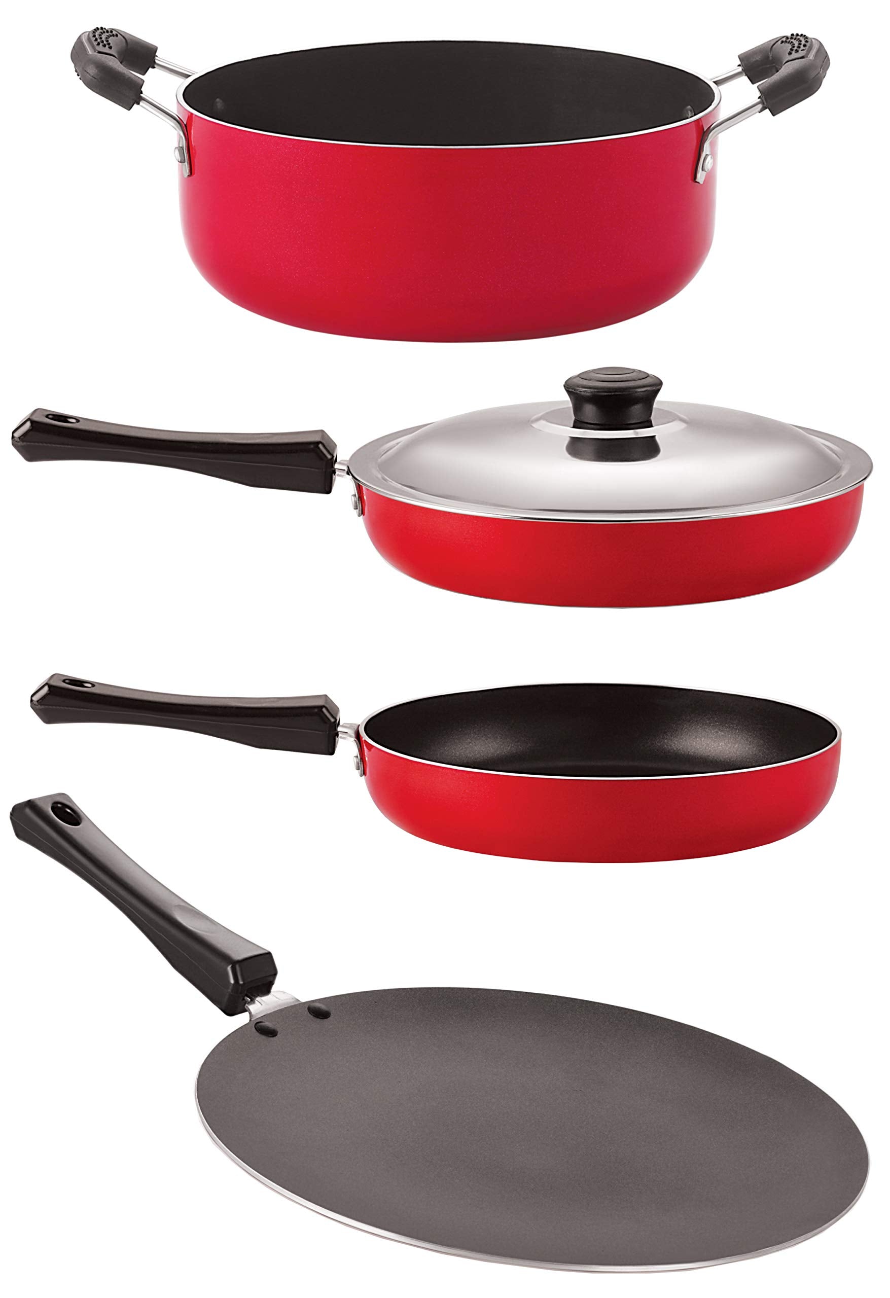 Nirlon NonStick Cookware Kitchen Aluminium Cooking Essential Combo 4 Pieces Set (Ct12_Fp10_Fp13_Cs24)