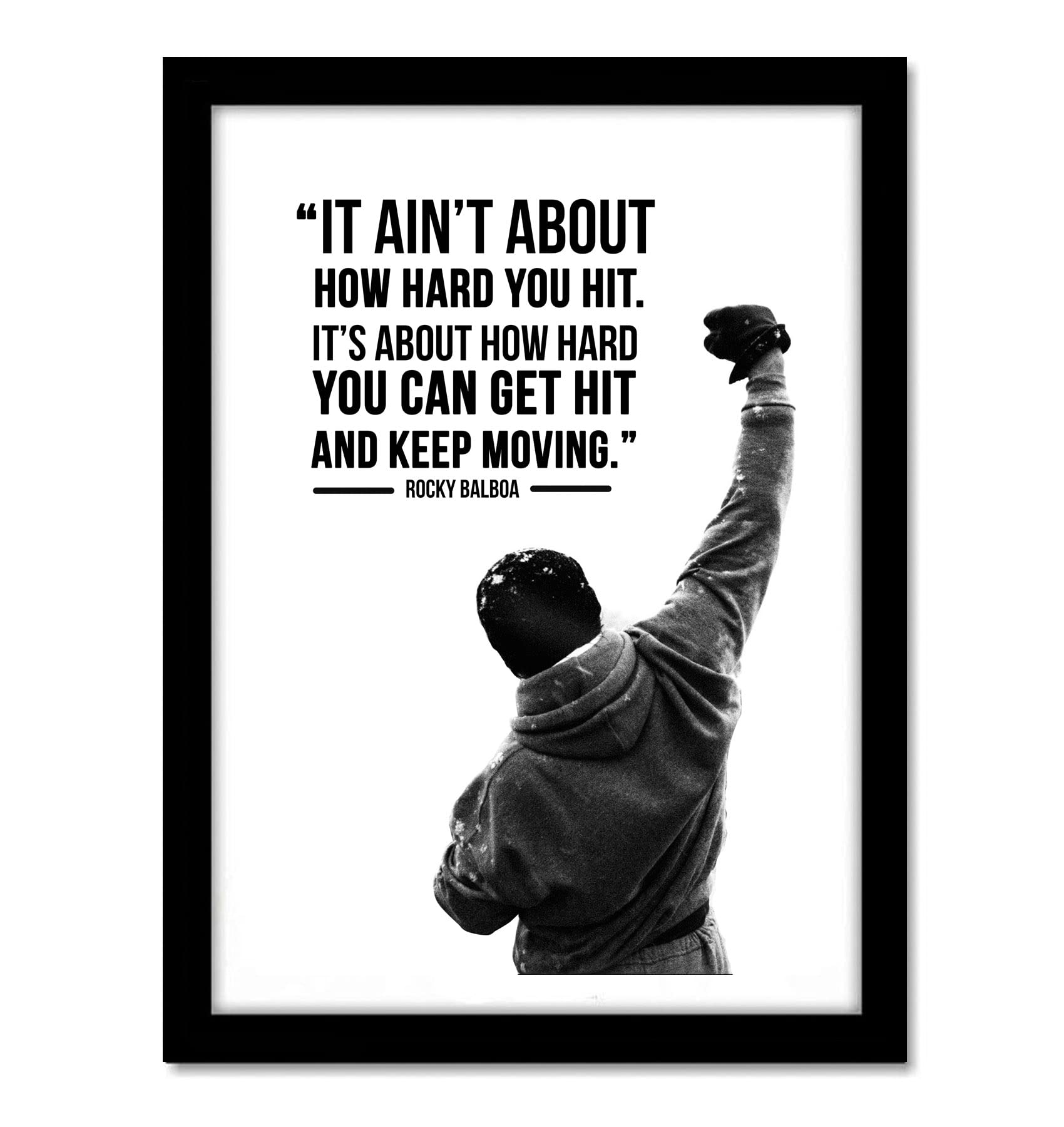 Gray Wall Acrylic Glass Sylvester Stallone Rocky Balbao Quote Framed Poster, Multicolor For Room & Office (10 Inch X 13 Inch)