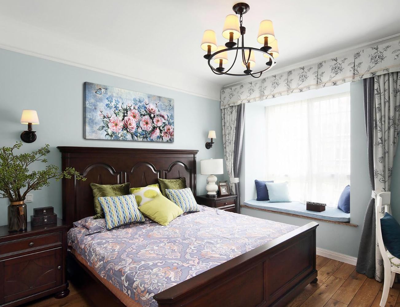 Acocifi Flowers Canvas Wall Art Abstract Peony Landscape Painting, Pink Florals And Butterfly Picture Print Textured Artwork Fra