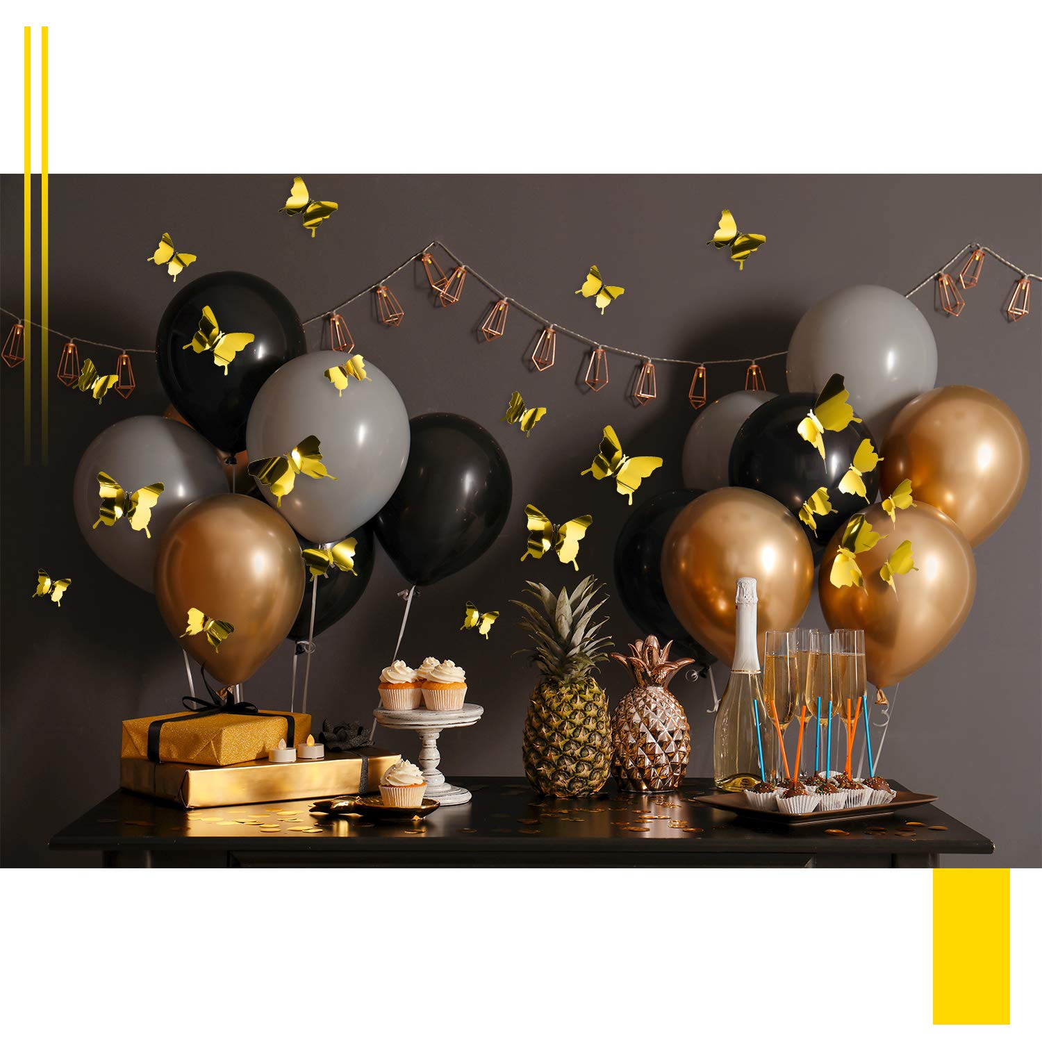 48 Pieces Butterfly Wall Decor Diy Mirror 3D Butterfly Stickers Removable Decals For Home Bedroom Bathroom Living Room Decor(Gol