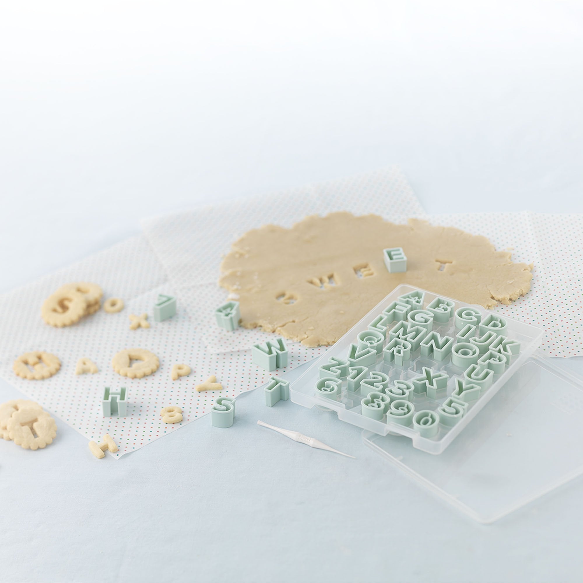 Sweet Creations 38-Piece Alphabet Numbers Cookie And Fondant Cutter Set, Blue