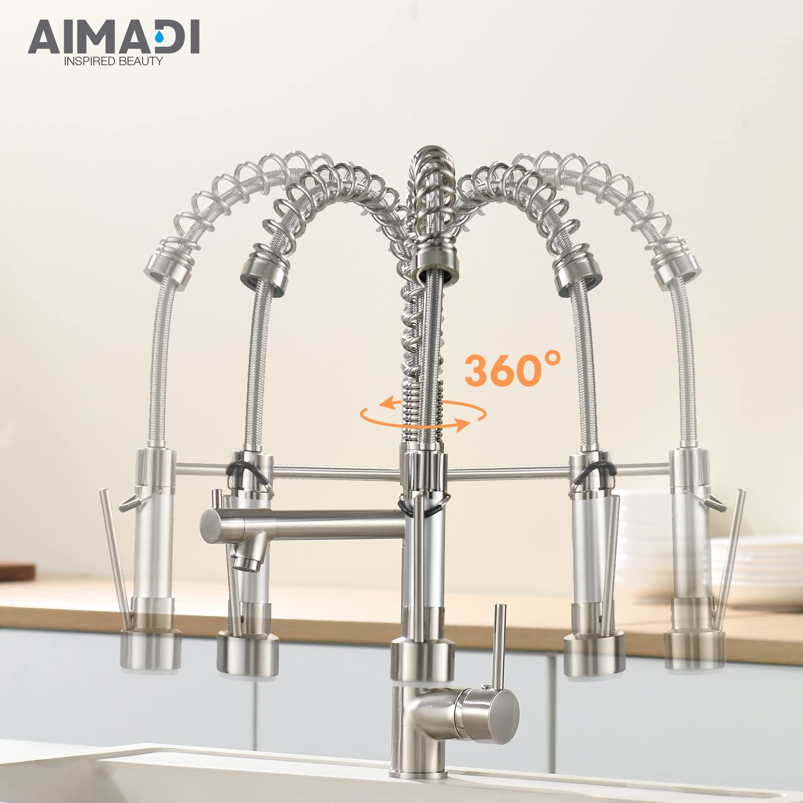 AIMADI Kitchen Faucet with Pull Down Sprayer Commercial Single Handle High Arc Stainless Steel Brushed Nickel Kitchen Sink Faucet