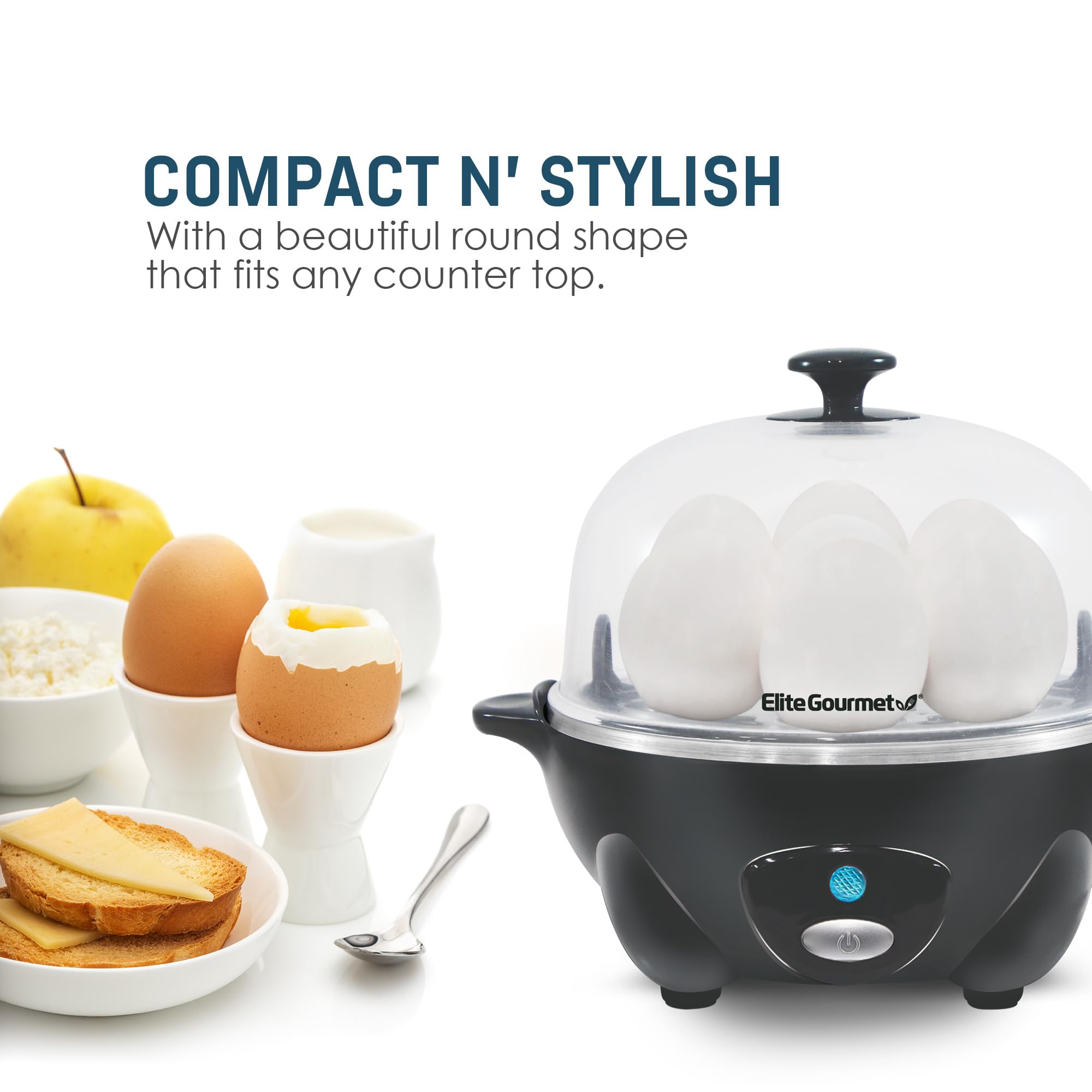 Elite Gourmet Egc710Dkg Rapid Egg Cooker, 7 Easy-To-Peel, Hard, Medium, Soft Boiled Eggs, Poacher, Omelet Maker, Auto Shut-Off,