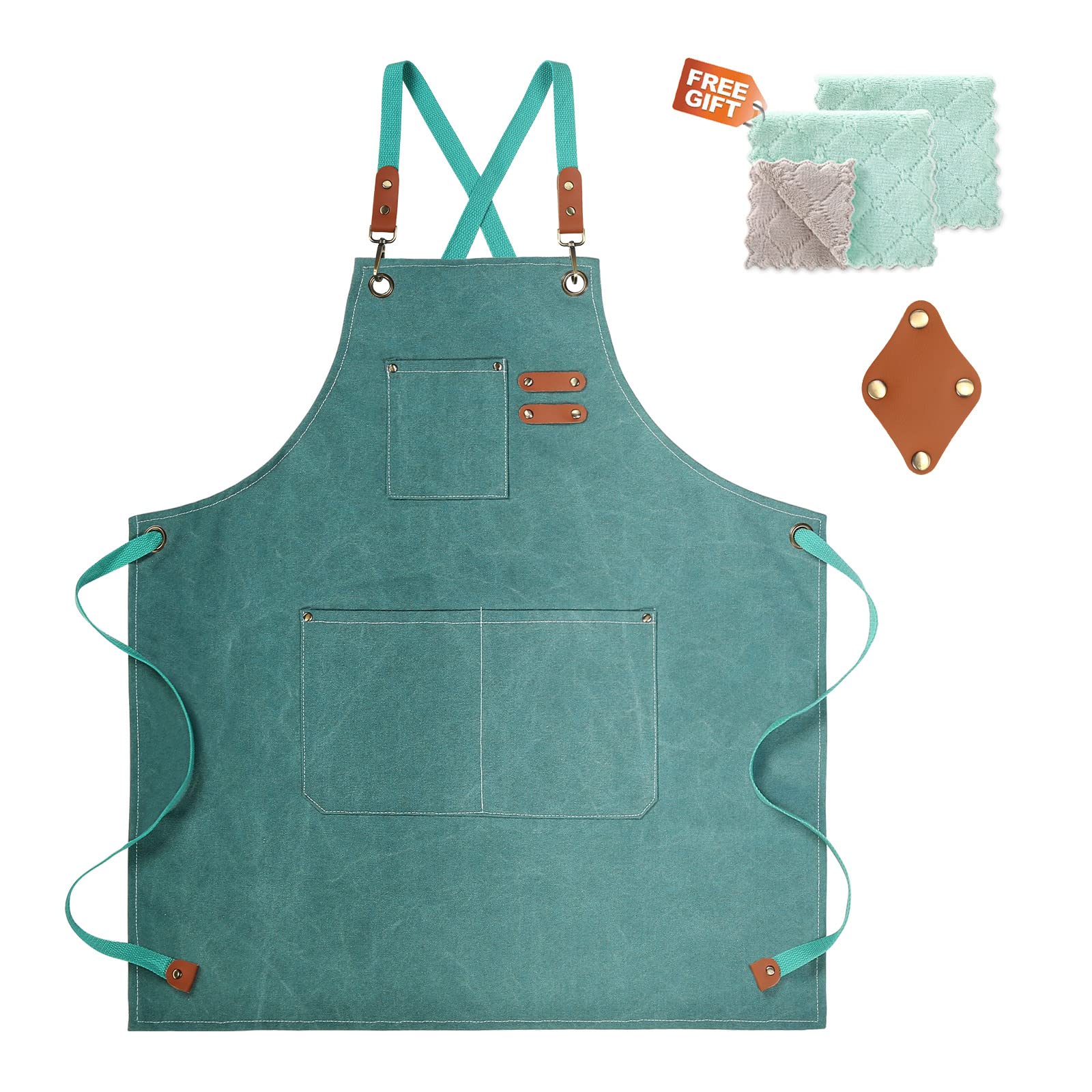 Zomao Chef Apron, Cotton Canvas Gardening Apron With Large Pockets For Men And Women,Kitchen Cooking Baking Bib Heavy Duty Adjus