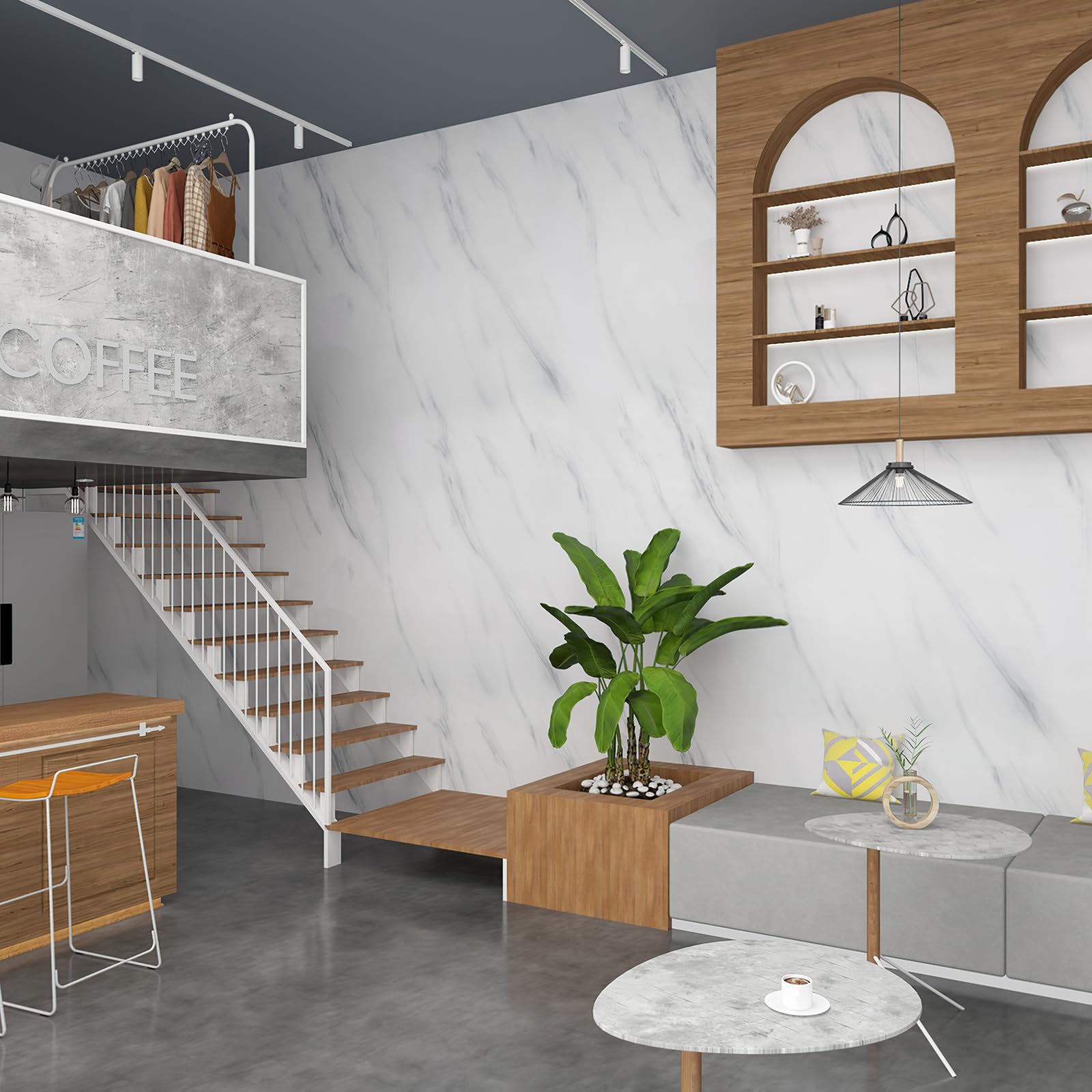 Jsevem 24''?97'' Extra Thick White Grey Wallpaper Peel And Stick Removable White Gray Marble Contact Paper Vinyl Wrap Faux Gloss