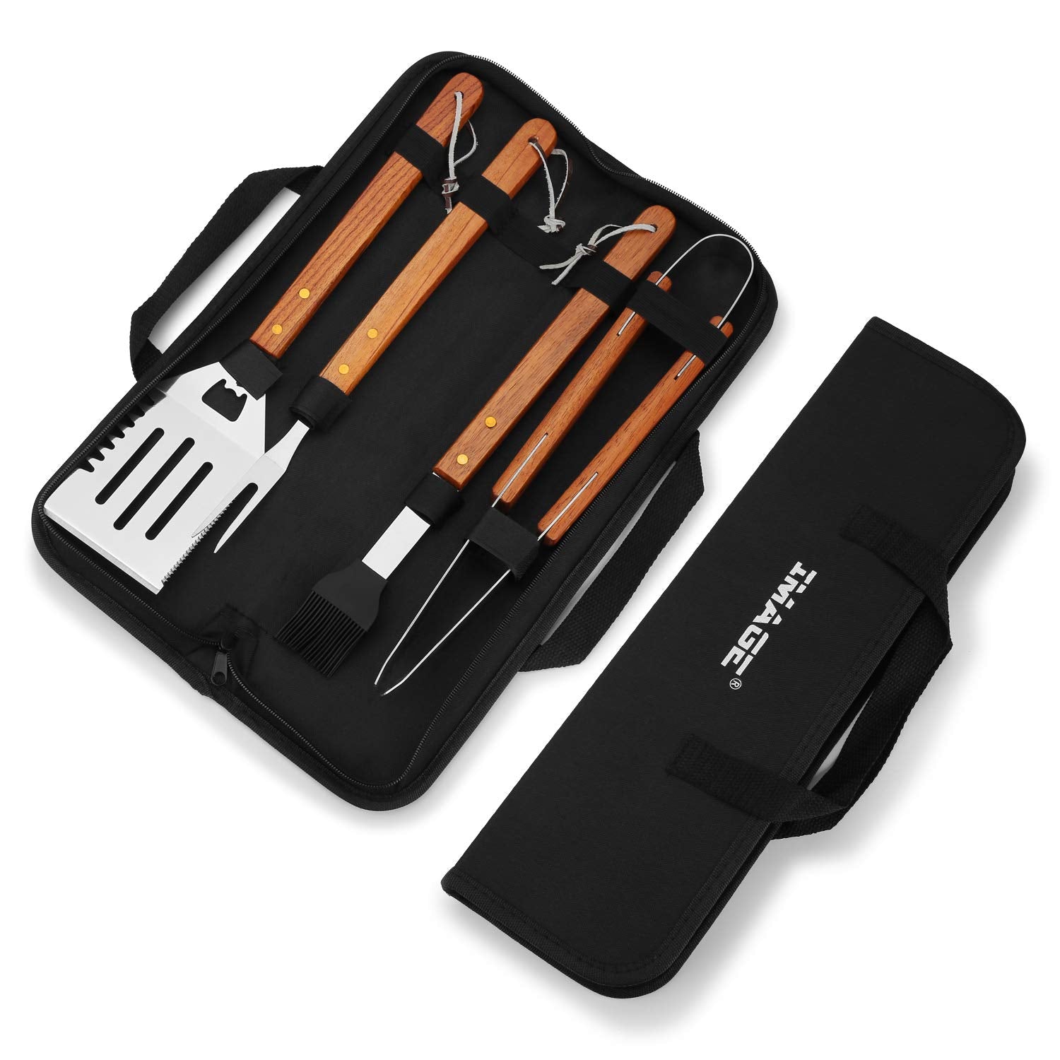 Image Wooded Bbq Accessories Grilling Tools,Stainless Steel Bbq Tools Grill Tools Set For Cooking, Backyard Barbecue & Outdoor C